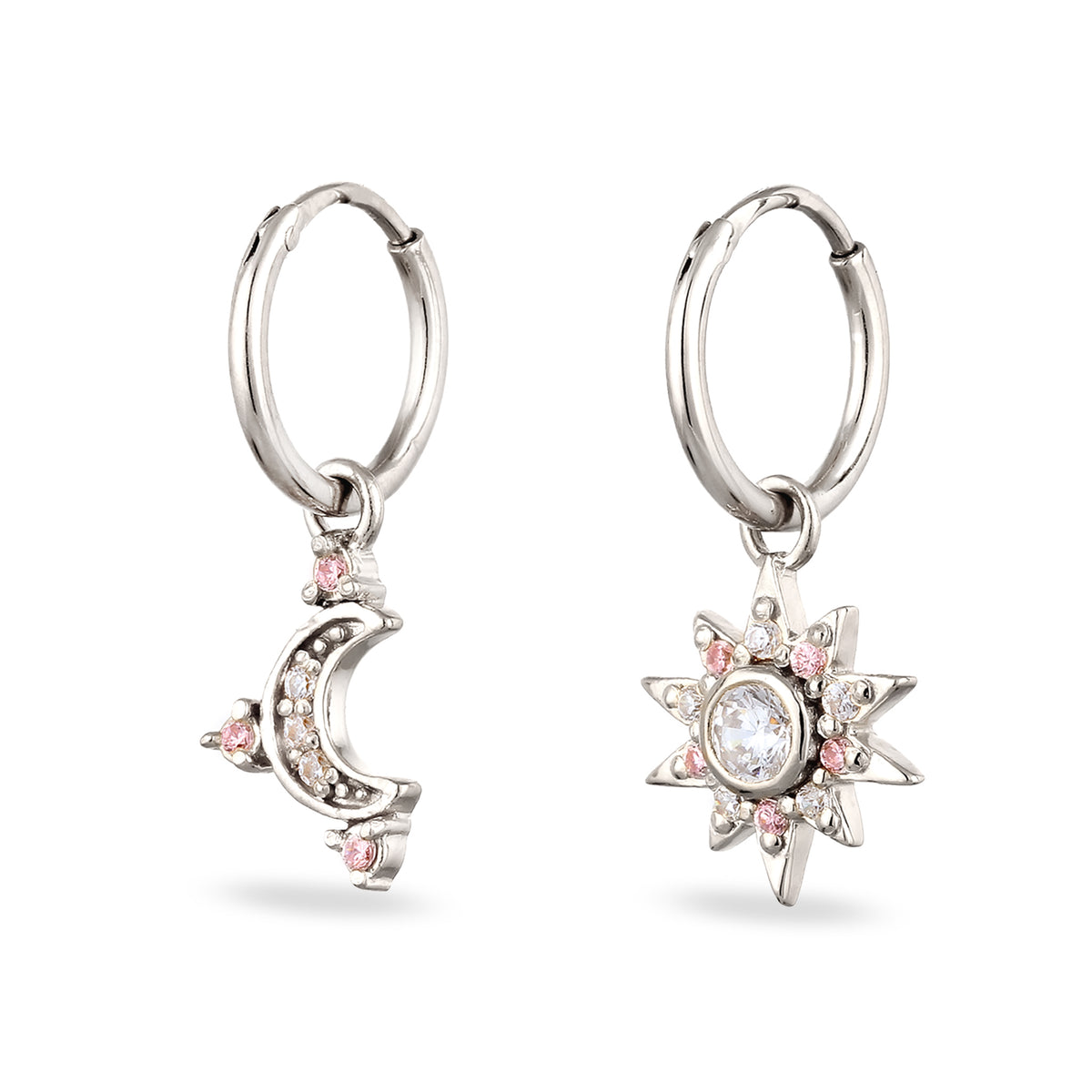 Silber - Elli | Creolen Sonne | Zirkonia (Weiß,Pink) | 925 Sterling Silber