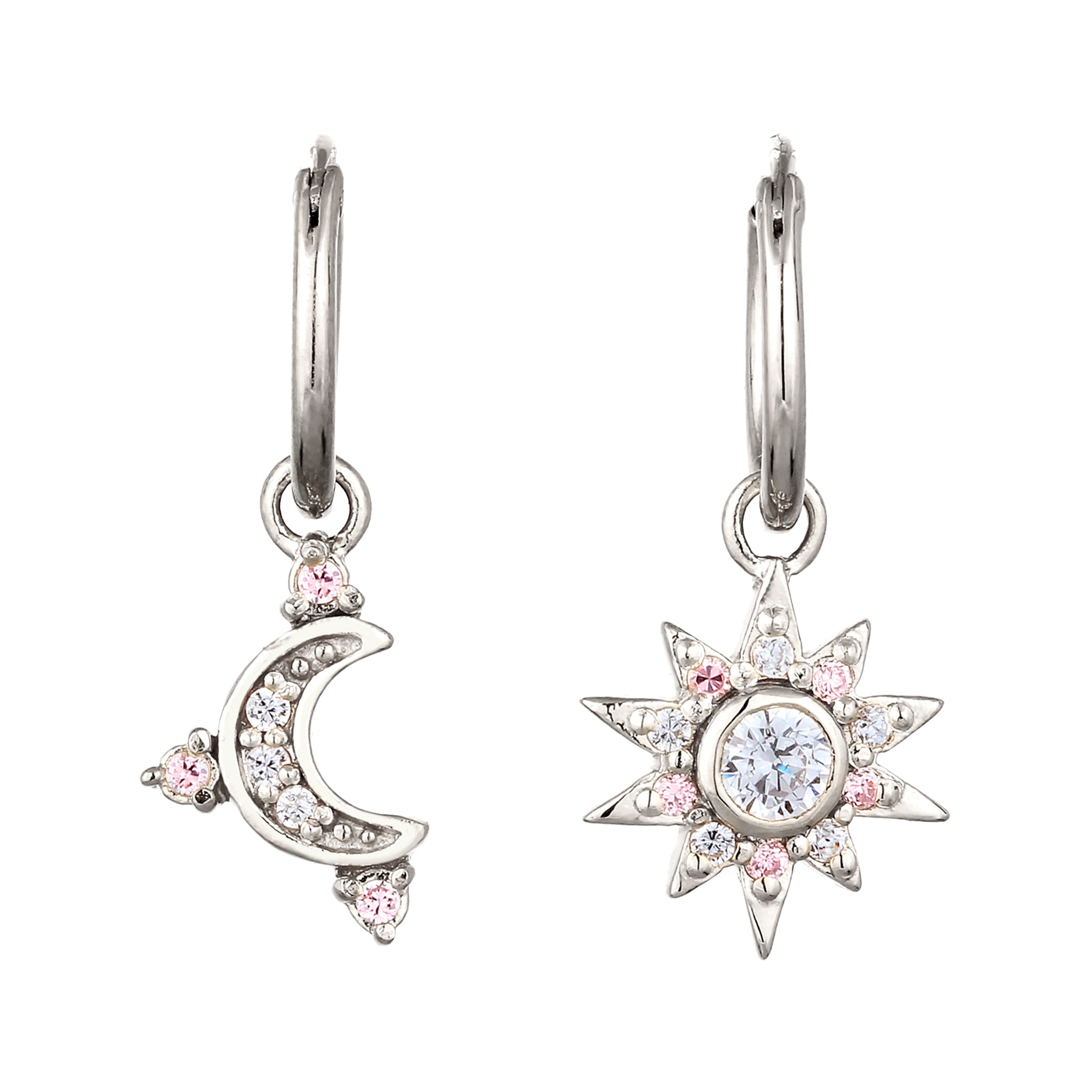 Silber - Elli | Creolen Sonne | Zirkonia (Weiß,Pink) | 925 Sterling Silber
