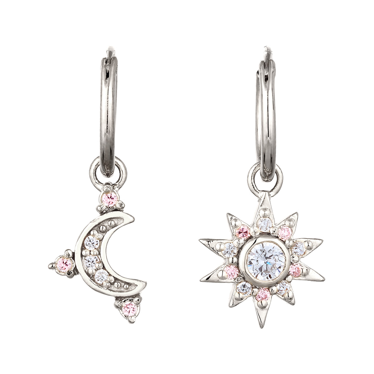 Silber - Elli | Creolen Sonne | Zirkonia (Weiß,Pink) | 925 Sterling Silber
