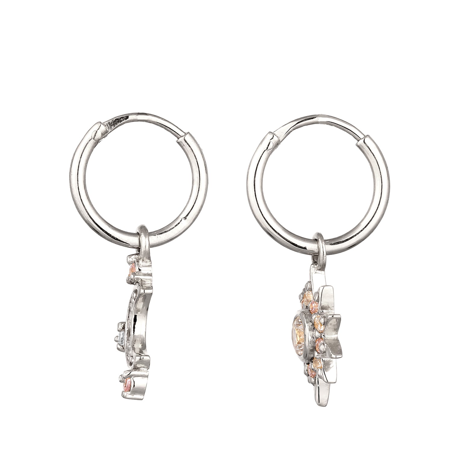 Silber - Elli | Creolen Sonne | Zirkonia (Weiß,Pink) | 925 Sterling Silber