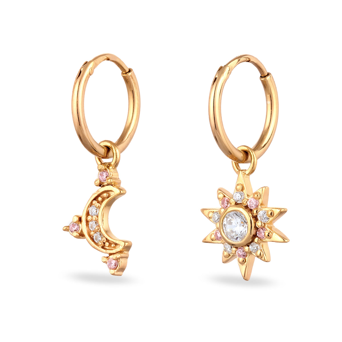 Gold - Elli | Creolen Sonne | Zirkonia (Weiß, Rosa) | 925 Sterling Silber vergoldet