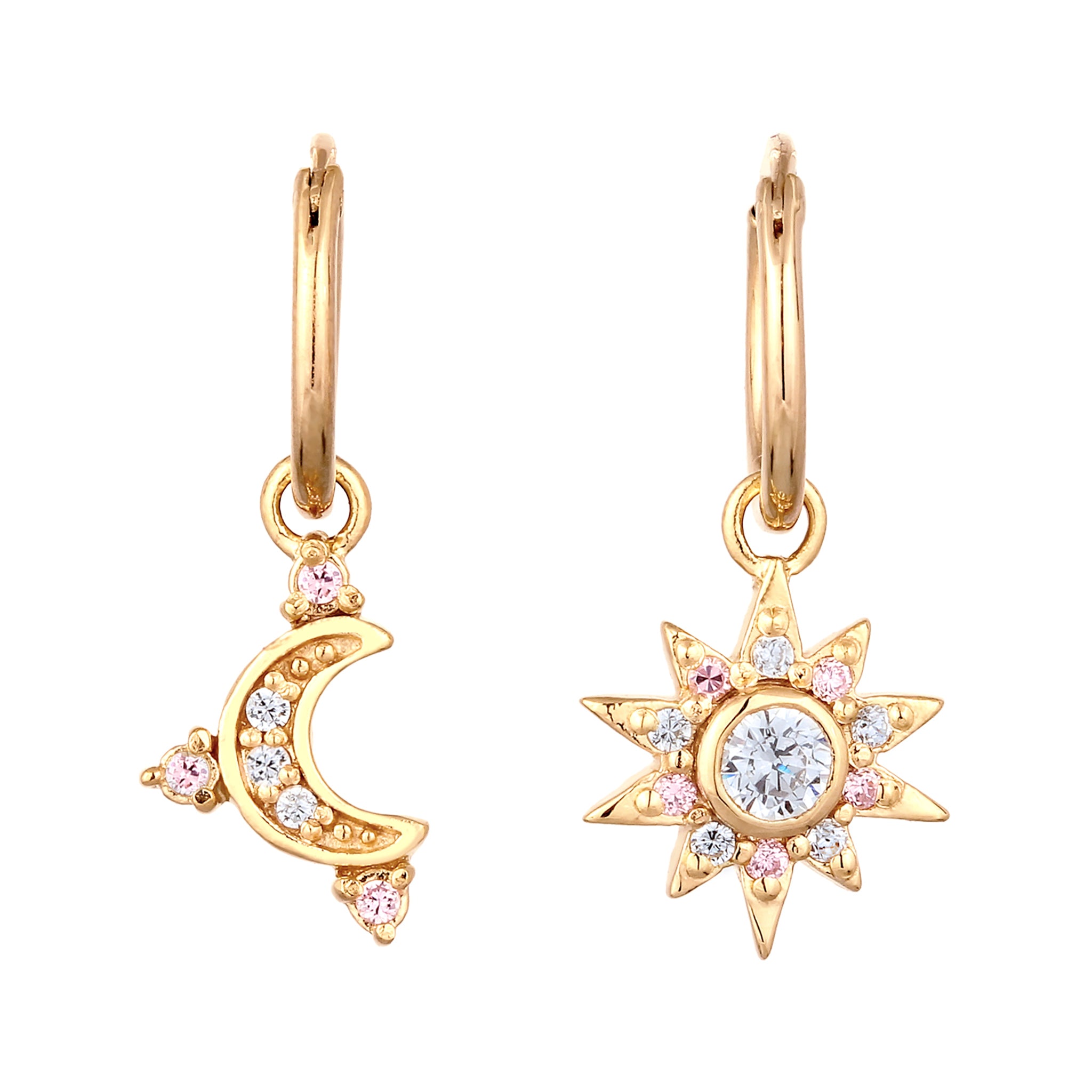 Gold - Elli | Creolen Sonne | Zirkonia (Weiß, Rosa) | 925 Sterling Silber vergoldet