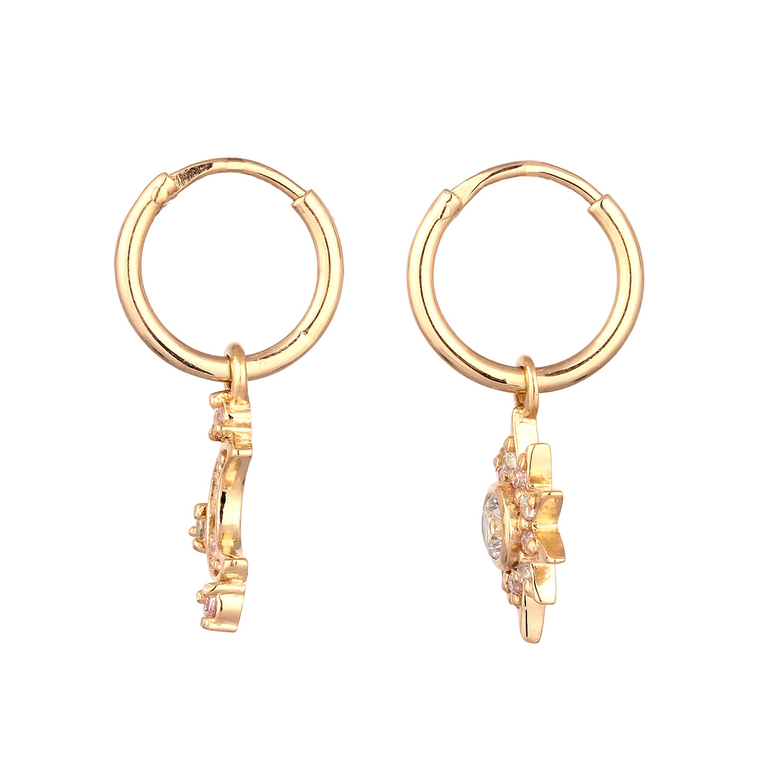 Gold - Elli | Creolen Sonne | Zirkonia (Weiß, Rosa) | 925 Sterling Silber vergoldet