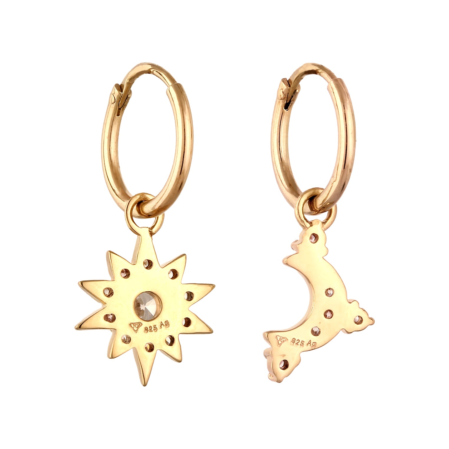Gold - Elli | Creolen Sonne | Zirkonia (Weiß, Rosa) | 925 Sterling Silber vergoldet
