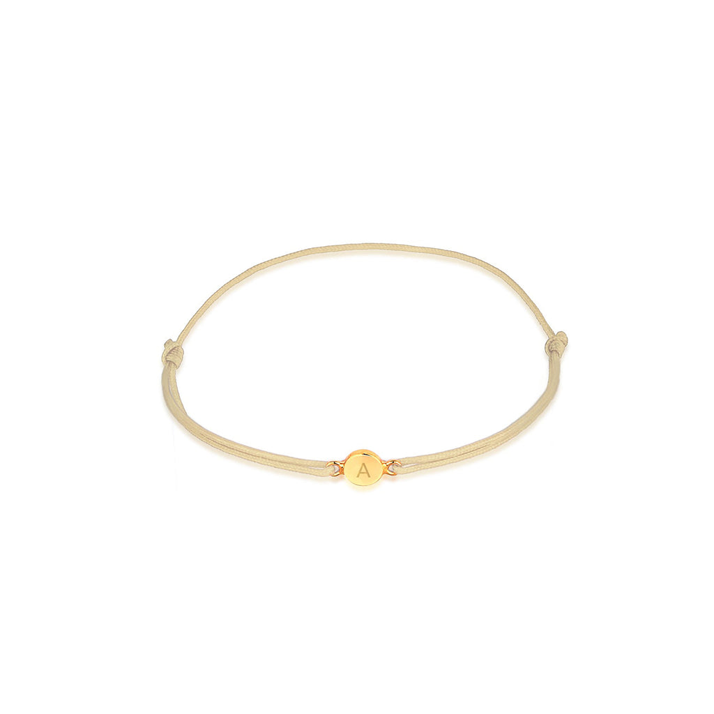 Beige - Elli | Armband Khaki | Gravur Plättchen | 925 Sterling Silber vergoldet