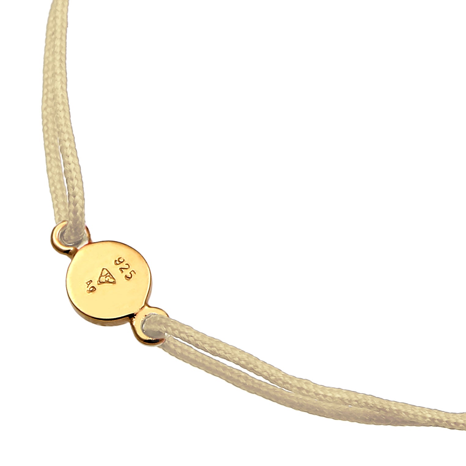 Beige - Elli | Armband Khaki | Gravur Plättchen | 925 Sterling Silber vergoldet