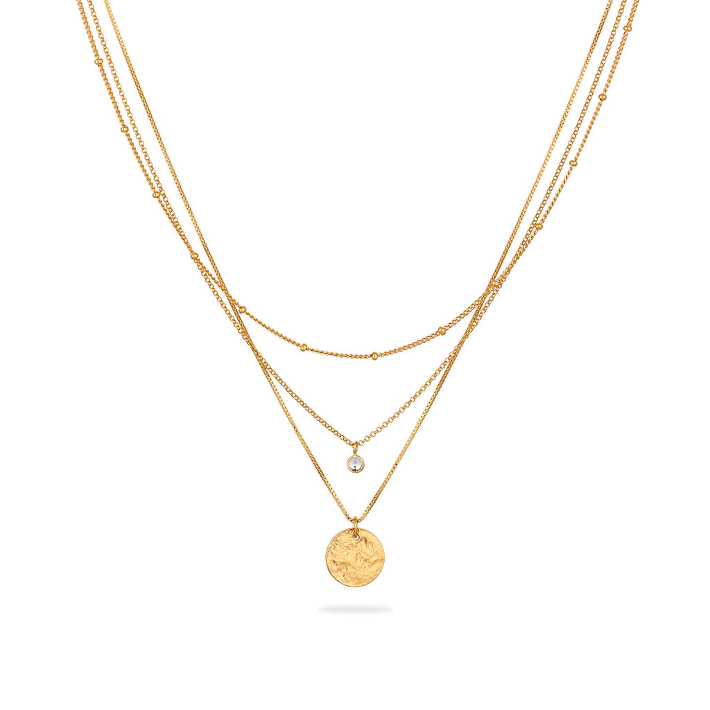 Gold - Elli | Layerkette Plättchen | Mit Kristallen von Swarovski® (Weiß) | 925 Sterling Silber vergoldet