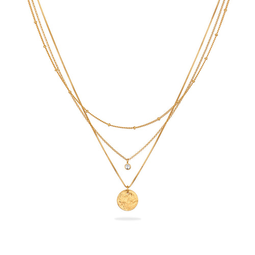 Gold - Elli | Layerkette Plättchen | Mit Kristallen von Swarovski® (Weiß) | 925 Sterling Silber vergoldet