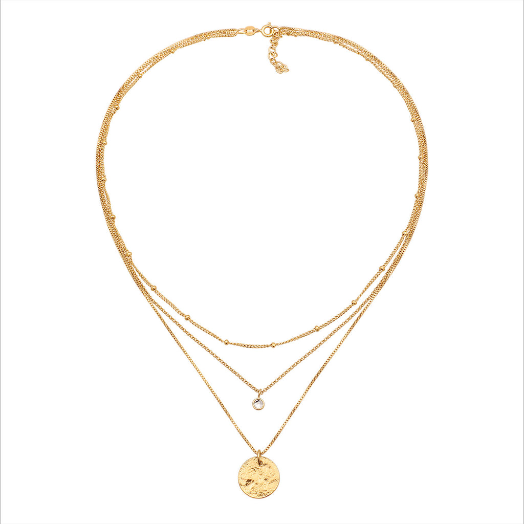 Gold - Elli | Layerkette Plättchen | Mit Kristallen von Swarovski® (Weiß) | 925 Sterling Silber vergoldet