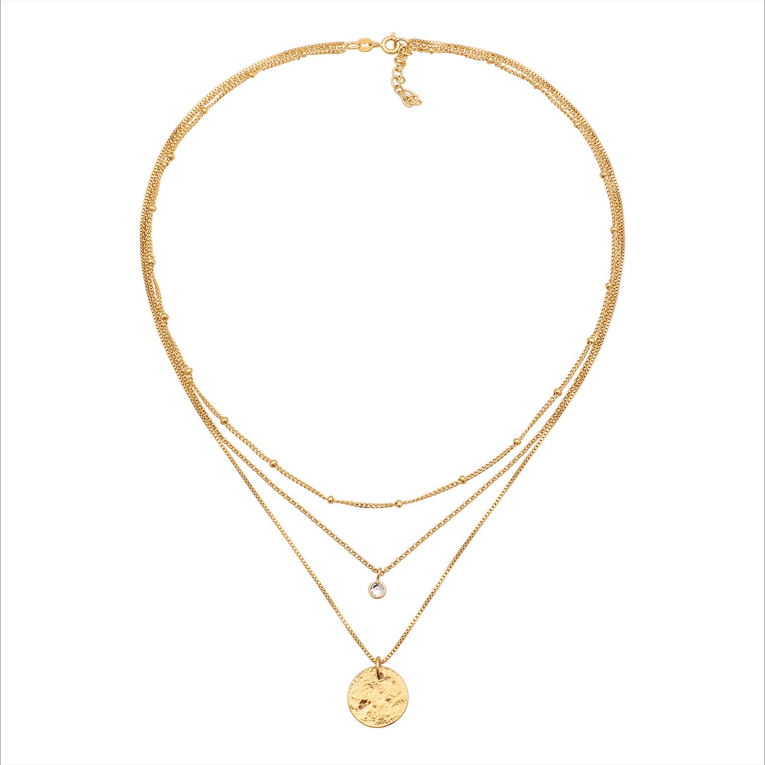 Gold - Elli | Layerkette Plättchen | Mit Kristallen von Swarovski® (Weiß) | 925 Sterling Silber vergoldet