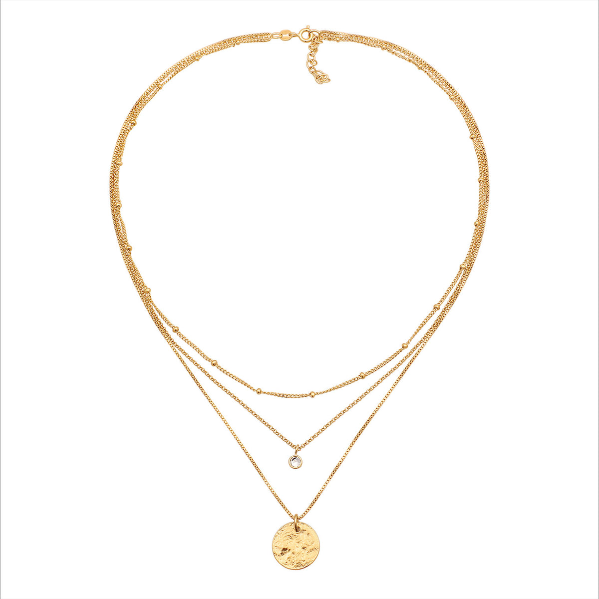Gold - Elli | Layerkette Plättchen | Mit Kristallen von Swarovski® (Weiß) | 925 Sterling Silber vergoldet