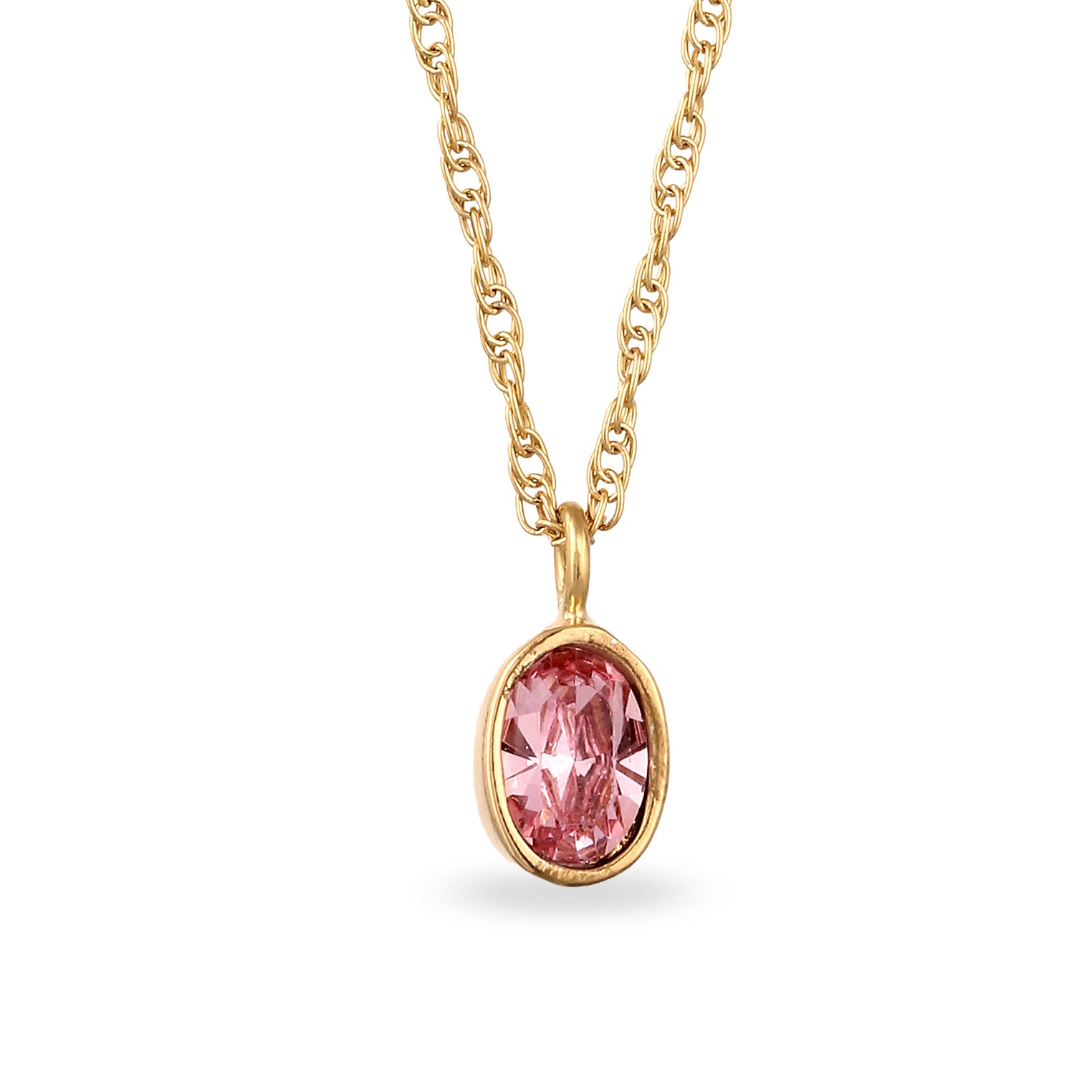Gold - Elli | Halskette Oval | Mit Kristallen von Swarovski®(Rosa) | 925 Sterling Silber vergoldet