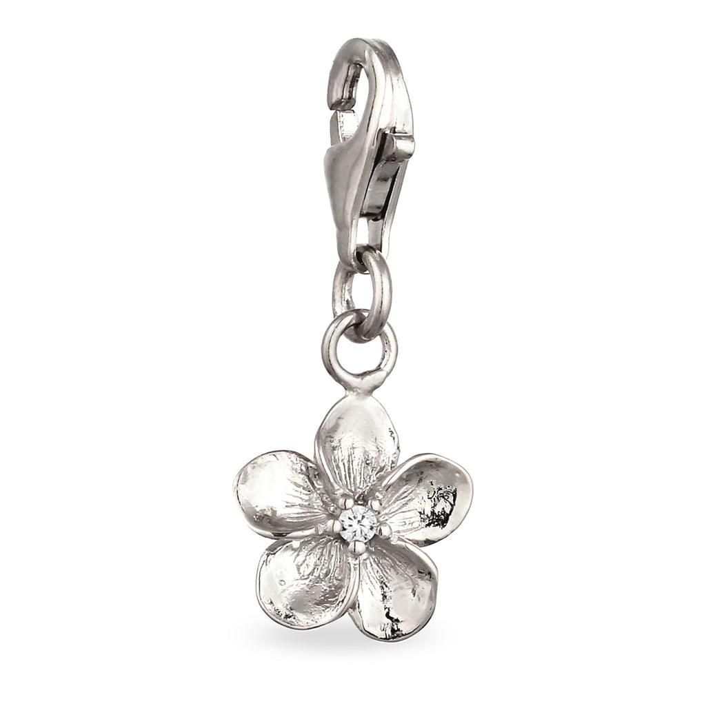 Silber - Elli | Charm Frangipani Blume | Zirkonia (Weiß) | 925 Sterling Silber