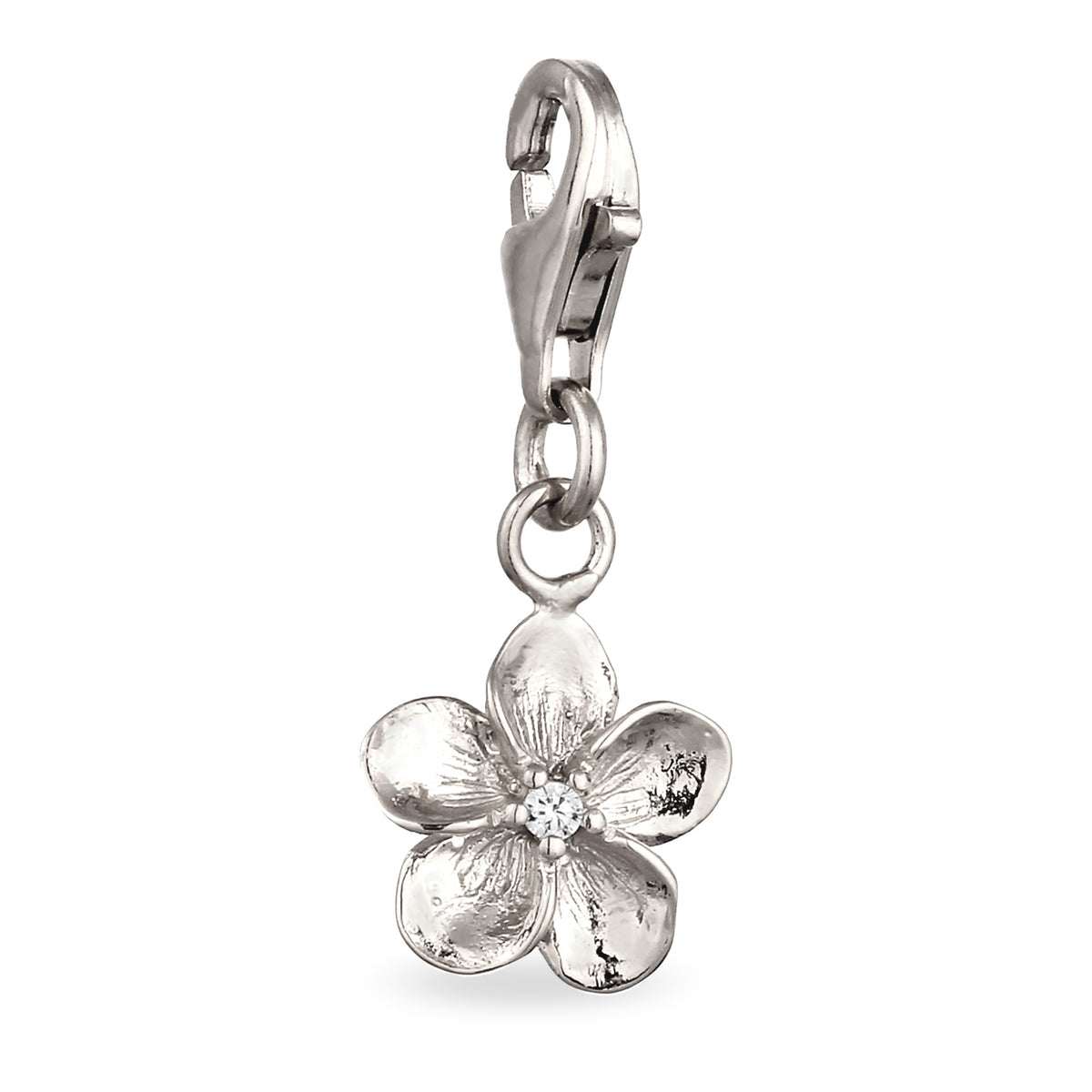 Silber - Elli | Charm Frangipani Blume | Zirkonia (Weiß) | 925 Sterling Silber