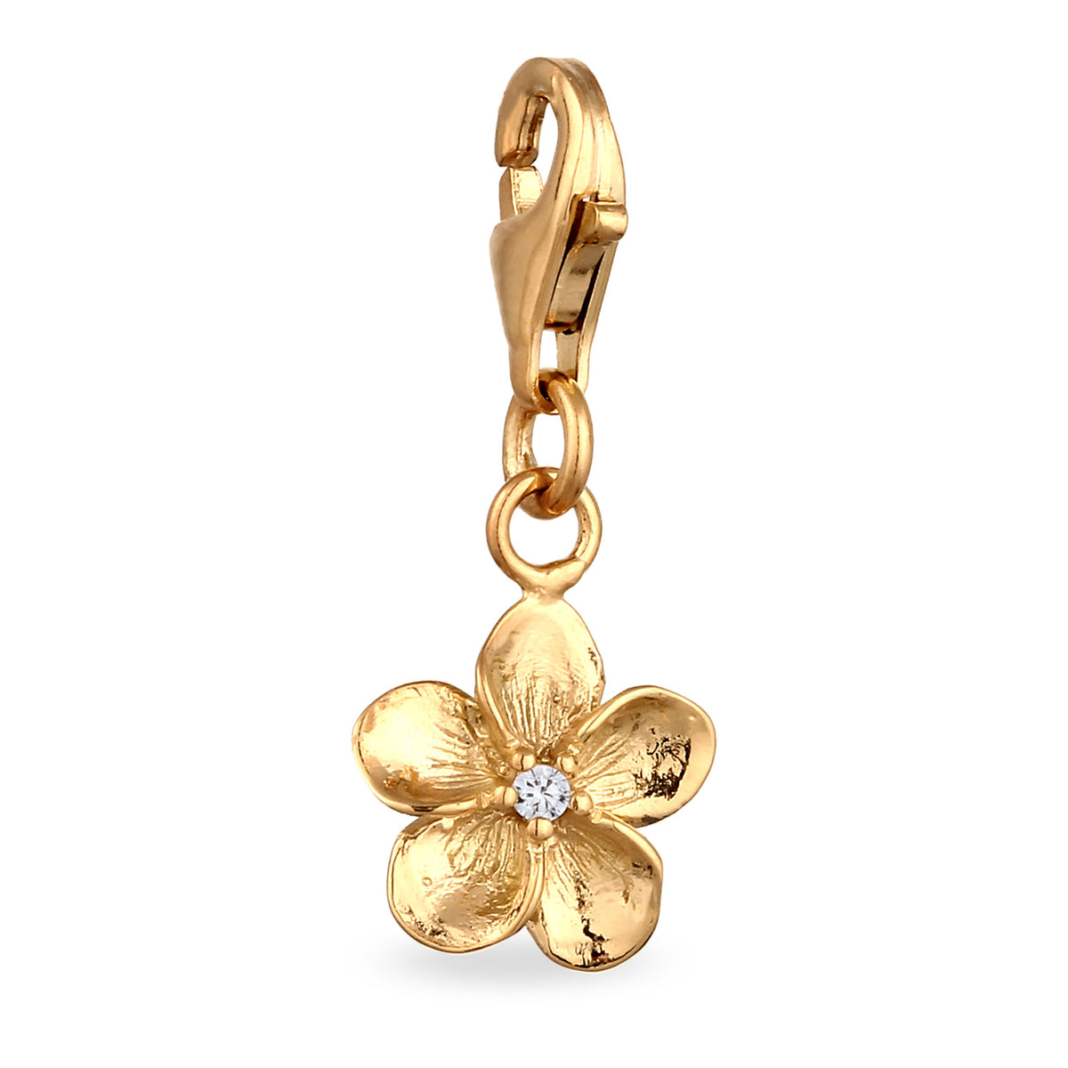 Gold - Elli | Charm Frangipani Blume | Zirkonia (Weiß) | 925 Sterling Silber vergoldet