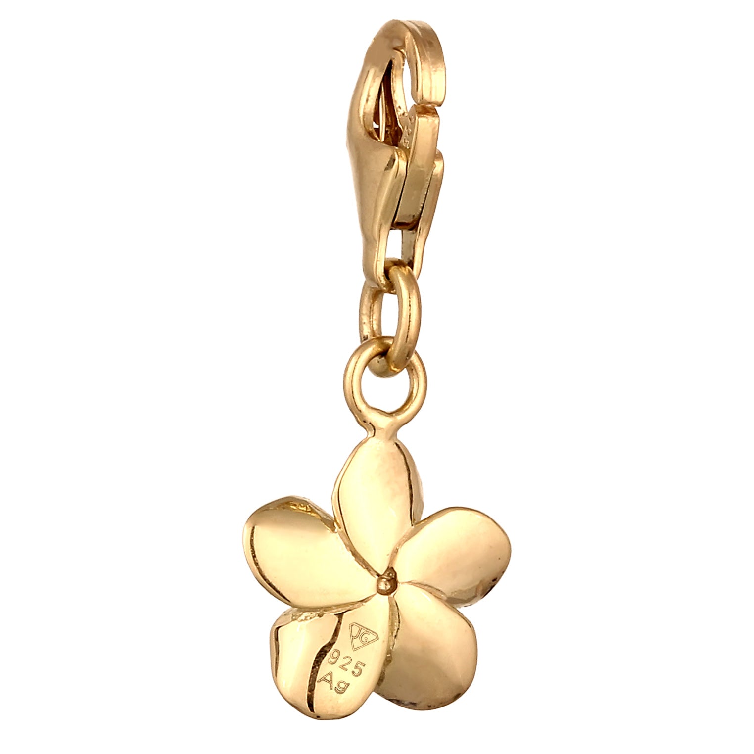 Gold - Elli | Charm Frangipani Blume | Zirkonia (Weiß) | 925 Sterling Silber vergoldet
