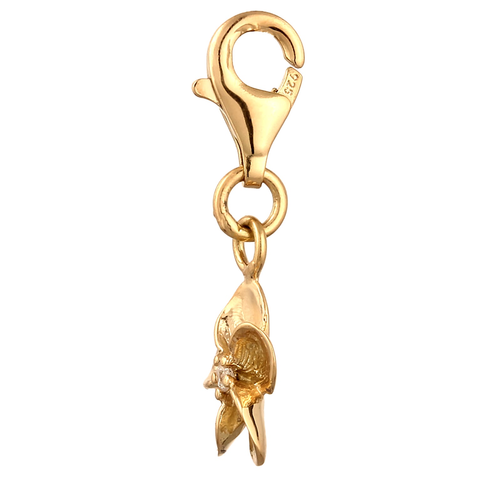 Gold - Elli | Charm Frangipani Blume | Zirkonia (Weiß) | 925 Sterling Silber vergoldet