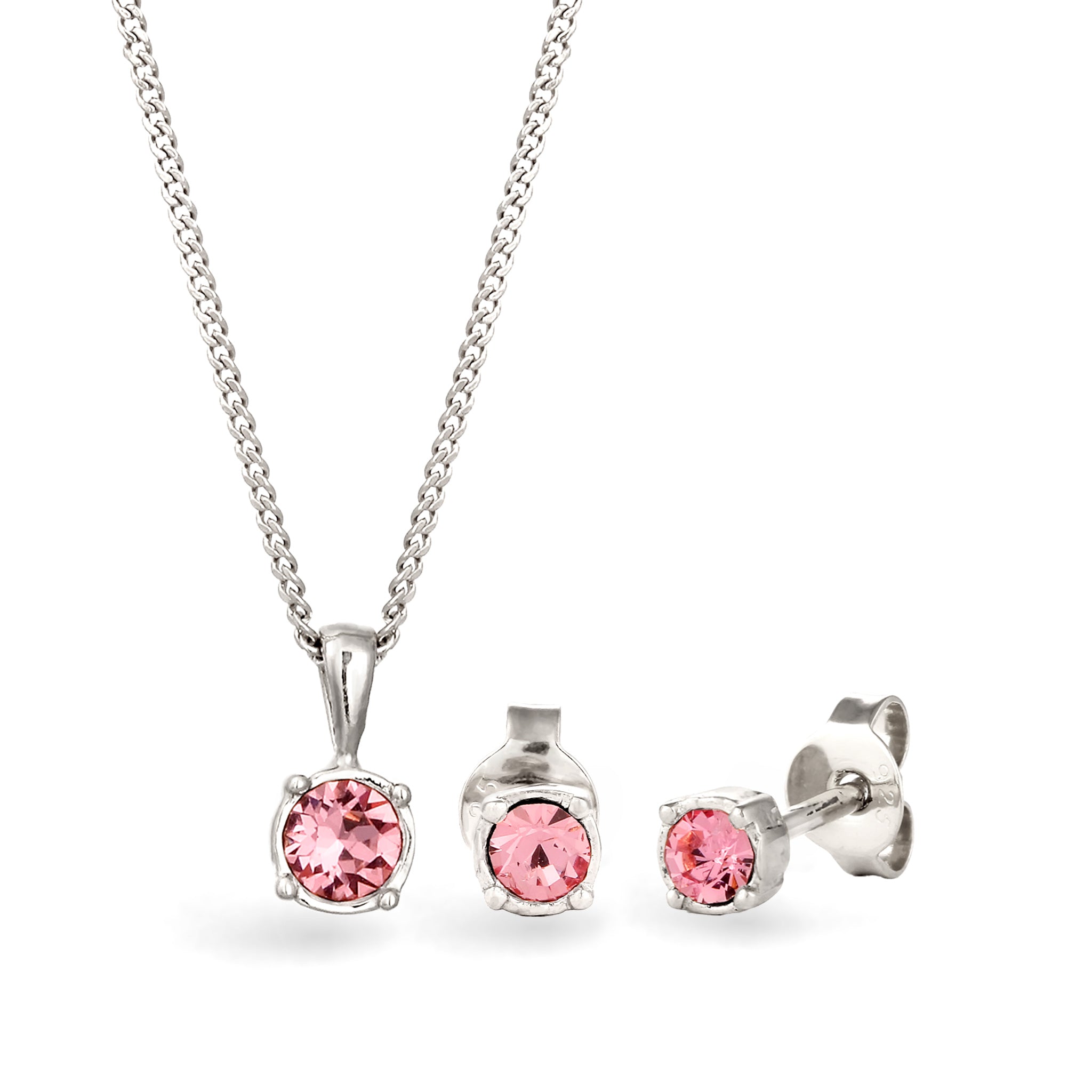 Silber - Elli | Schmuckset Solitär | Kristall (Rose) | 925 Sterling Silber