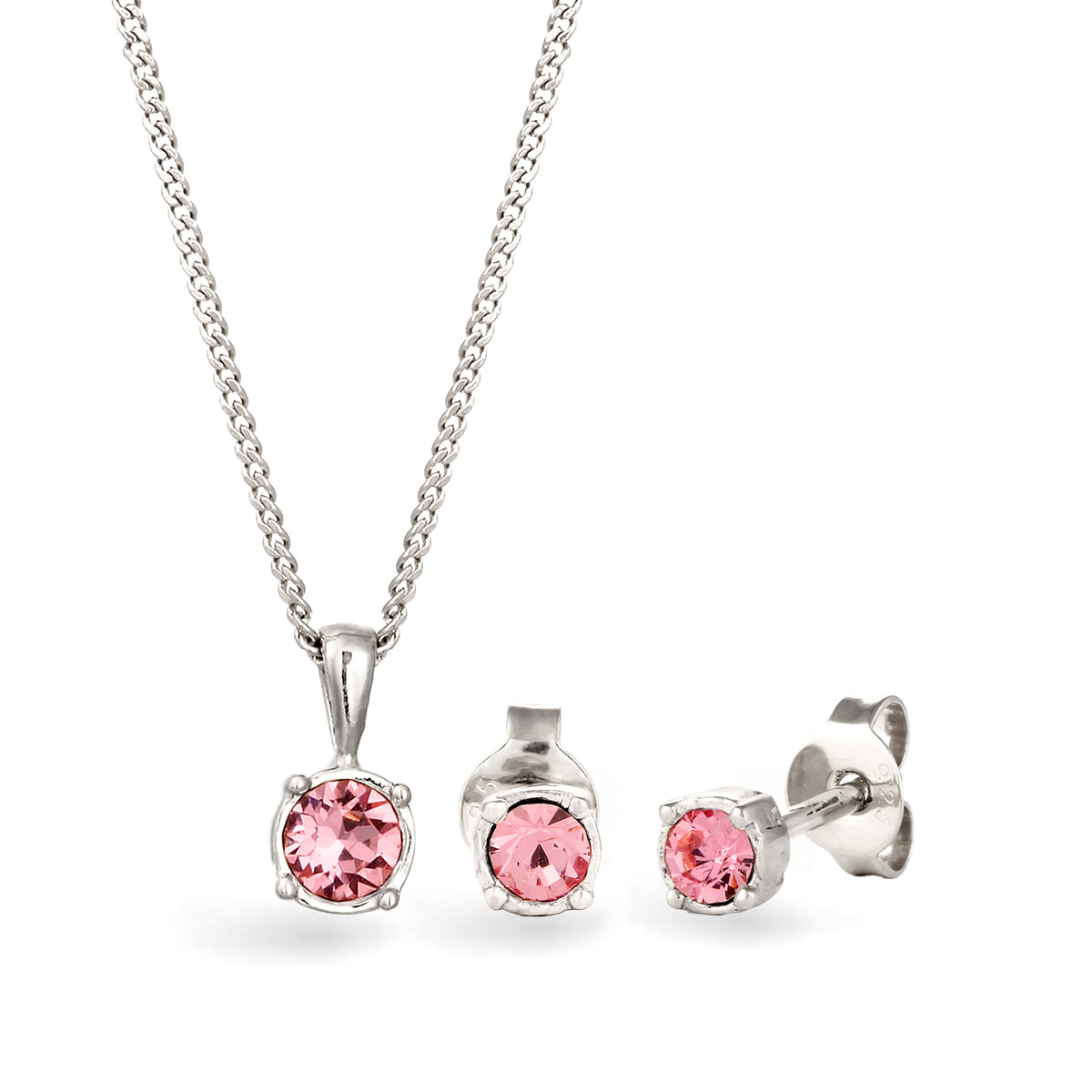 Silber - Elli | Schmuckset Solitär | Kristall (Rose) | 925 Sterling Silber