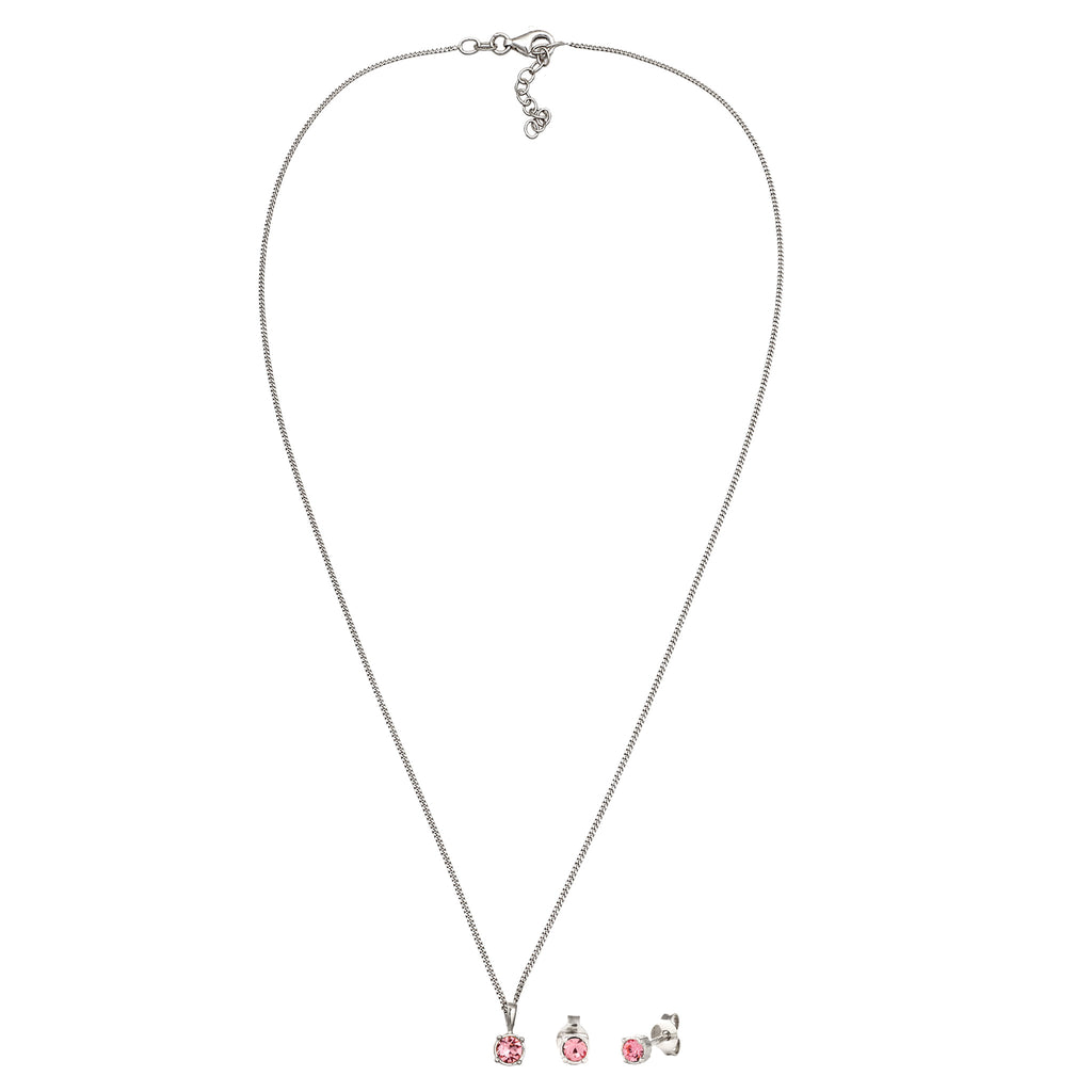 Silber - Elli | Schmuckset Solitär | Kristall (Rose) | 925 Sterling Silber