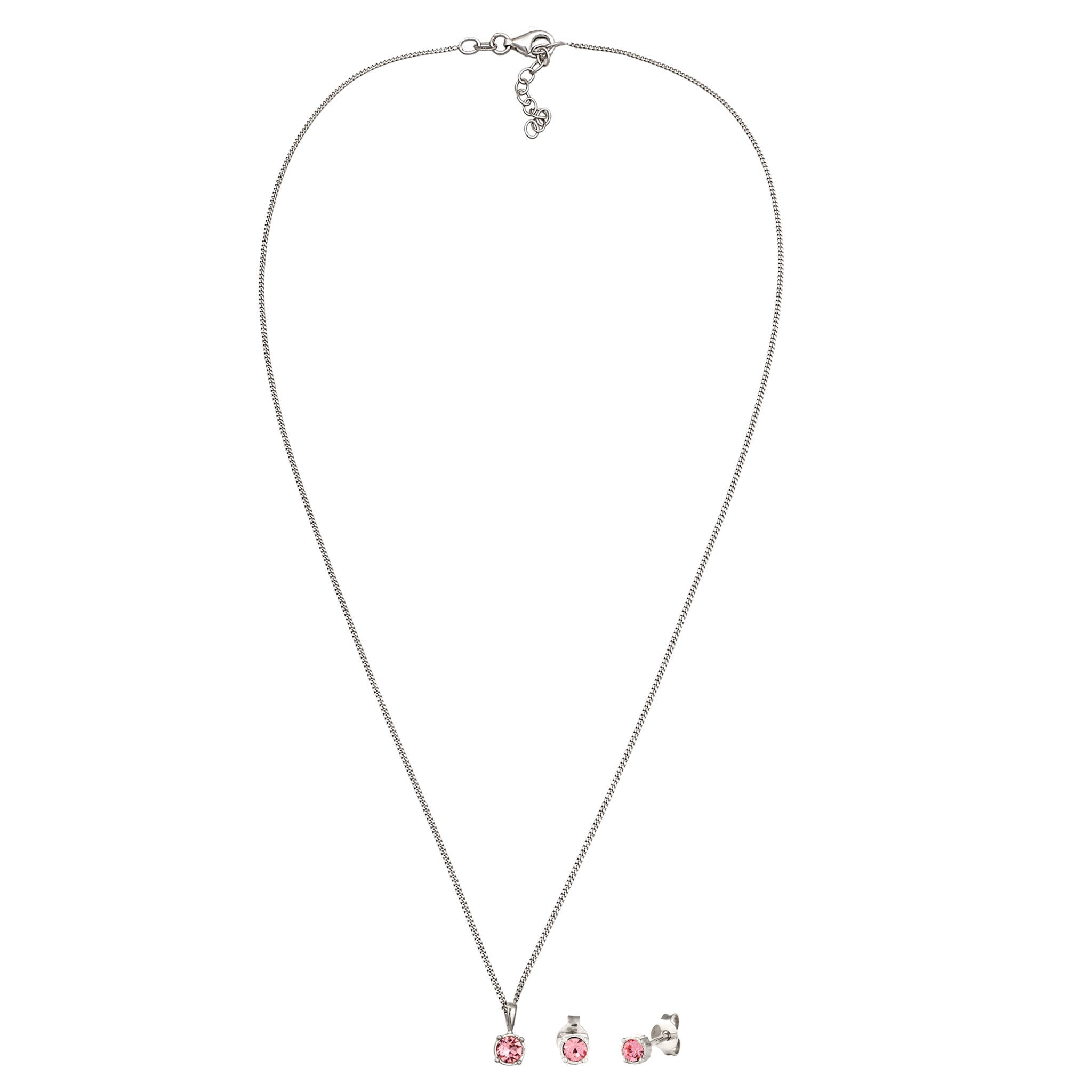 Silber - Elli | Schmuckset Solitär | Kristall (Rose) | 925 Sterling Silber