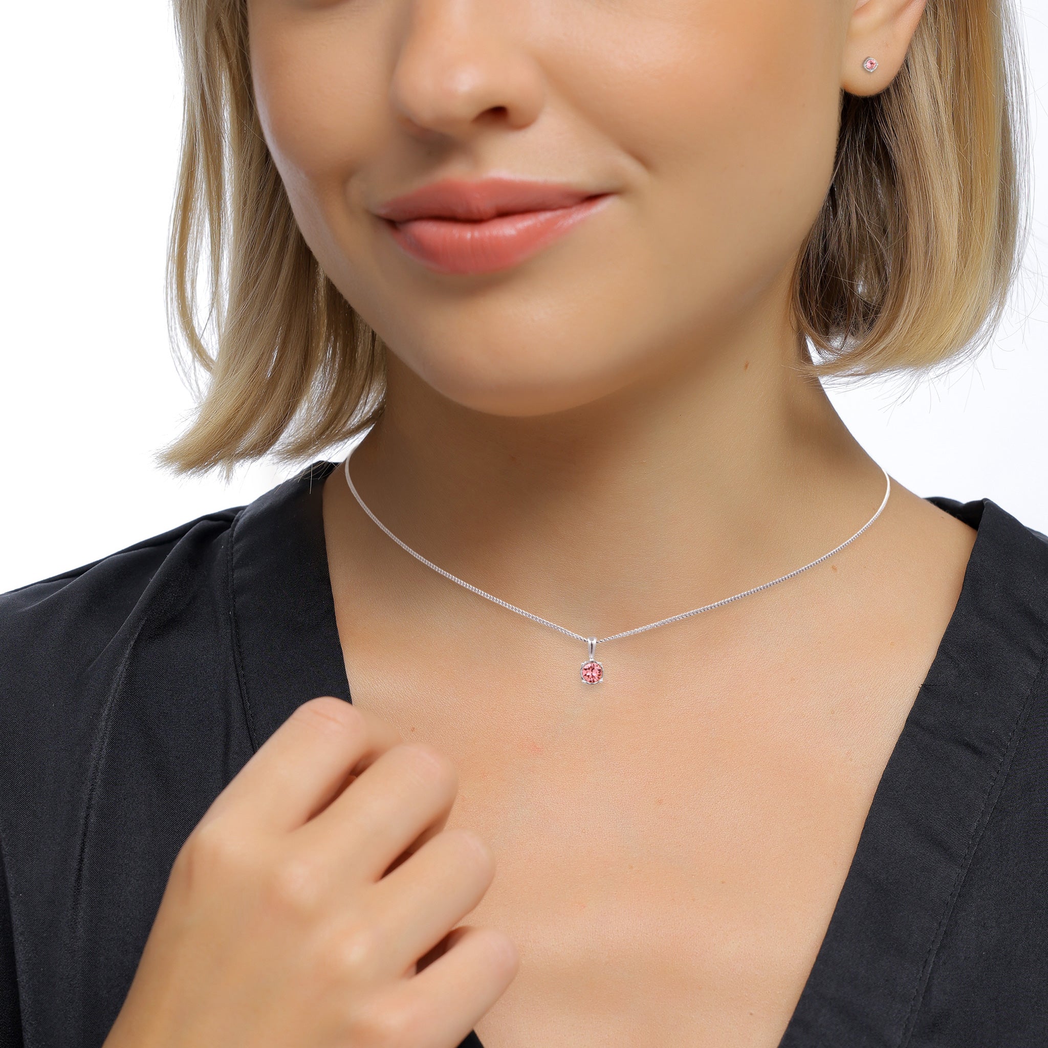 Silber - Elli | Schmuckset Solitär | Kristall (Rose) | 925 Sterling Silber