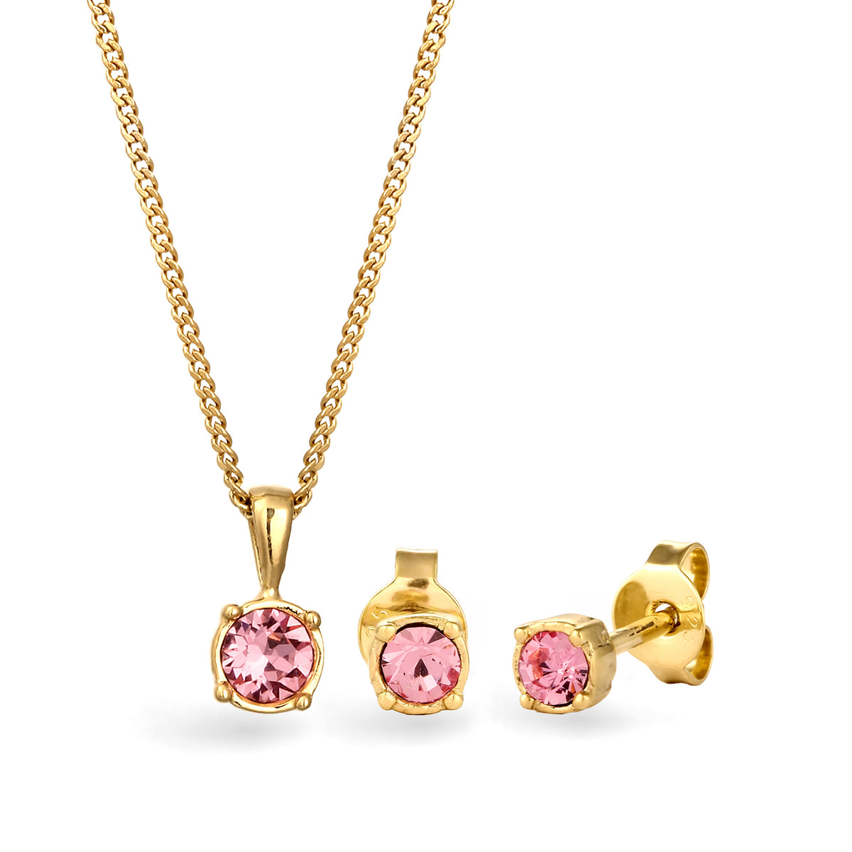 Gold - Elli | Schmuckset Solitär | Kristall (Rose) | 925 Sterling Silber vergoldet