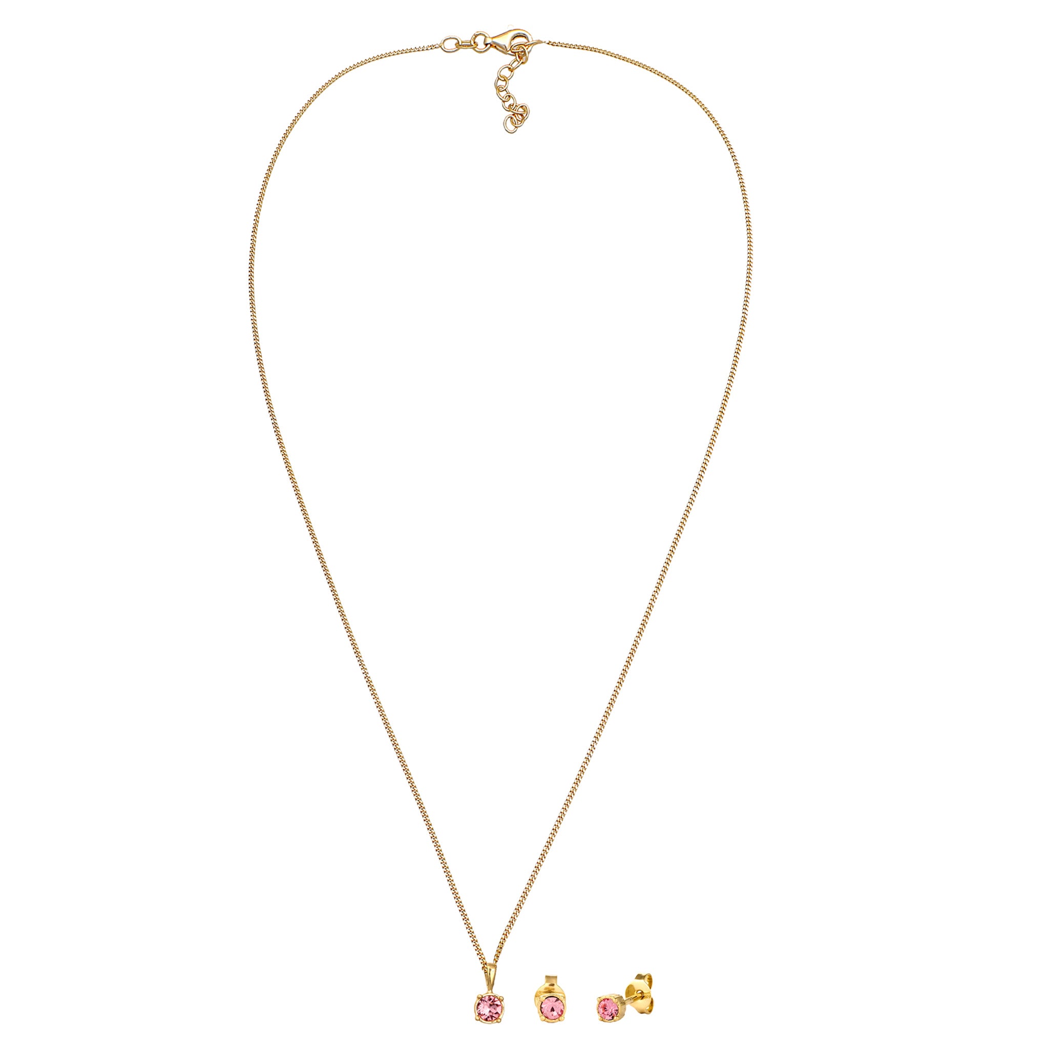 Gold - Elli | Schmuckset Solitär | Kristall (Rose) | 925 Sterling Silber vergoldet