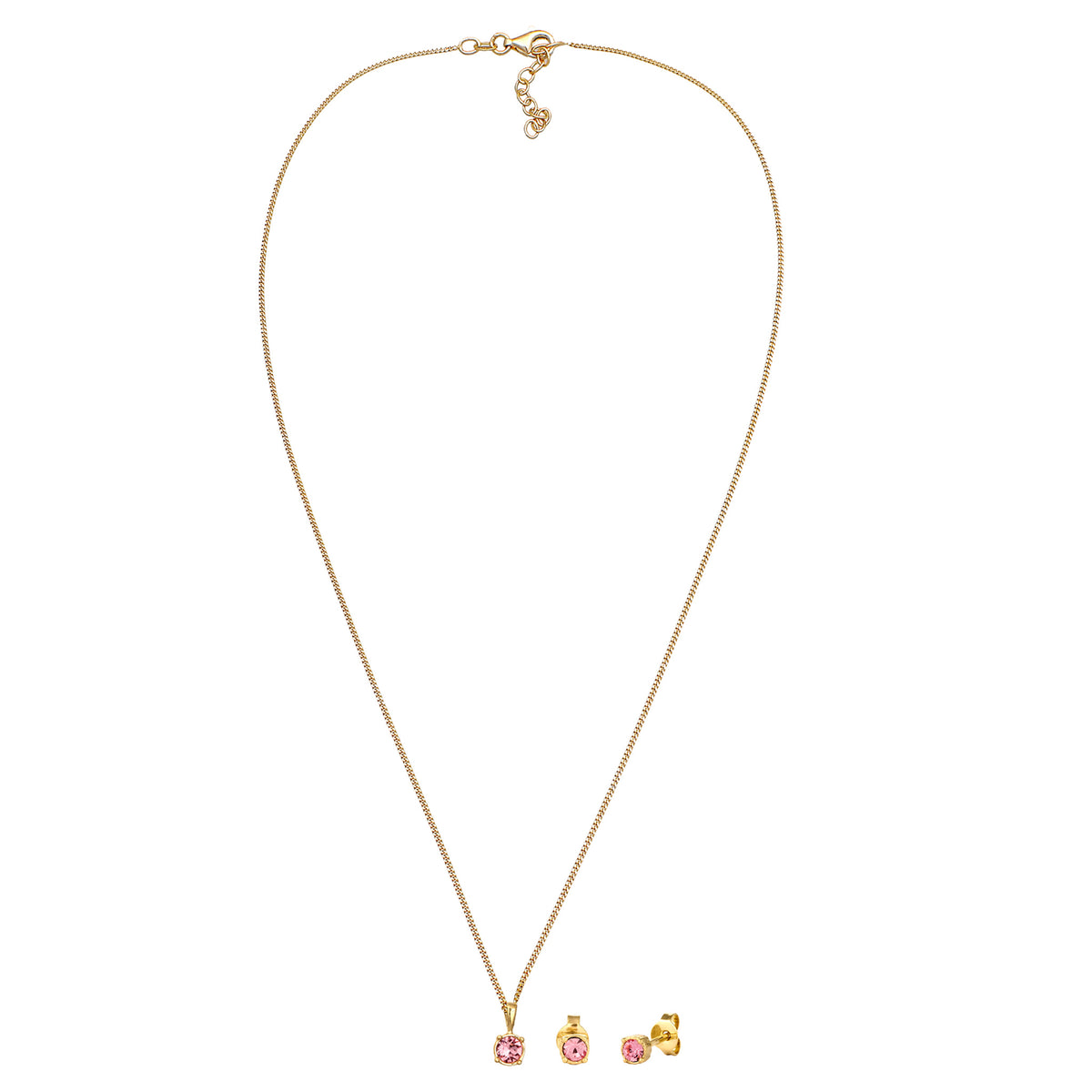 Gold - Elli | Schmuckset Solitär | Kristall (Rose) | 925 Sterling Silber vergoldet
