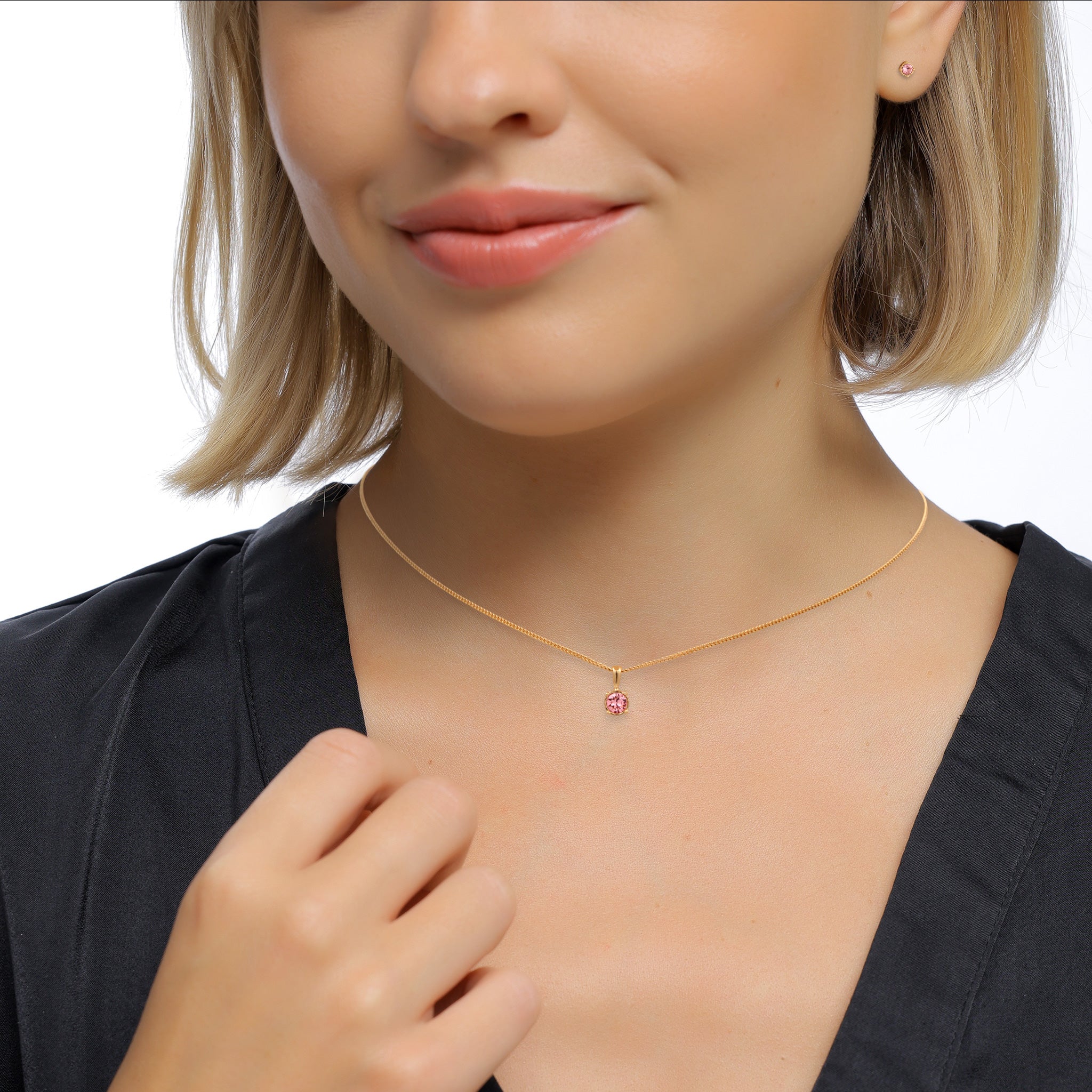 Gold - Elli | Schmuckset Solitär | Kristall (Rose) | 925 Sterling Silber vergoldet