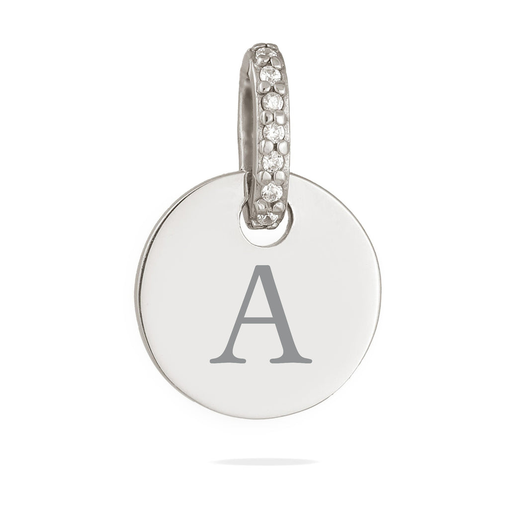 Silber - Elli | Gravur Anhänger Plättchen | Zirkonia (Weiß) | 925 Sterling Silber