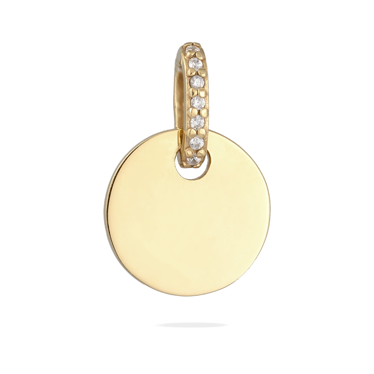 Gold - Elli | Gravur Anhänger Plättchen | Zirkonia (Weiß) | 925 Sterling Silber vergoldet