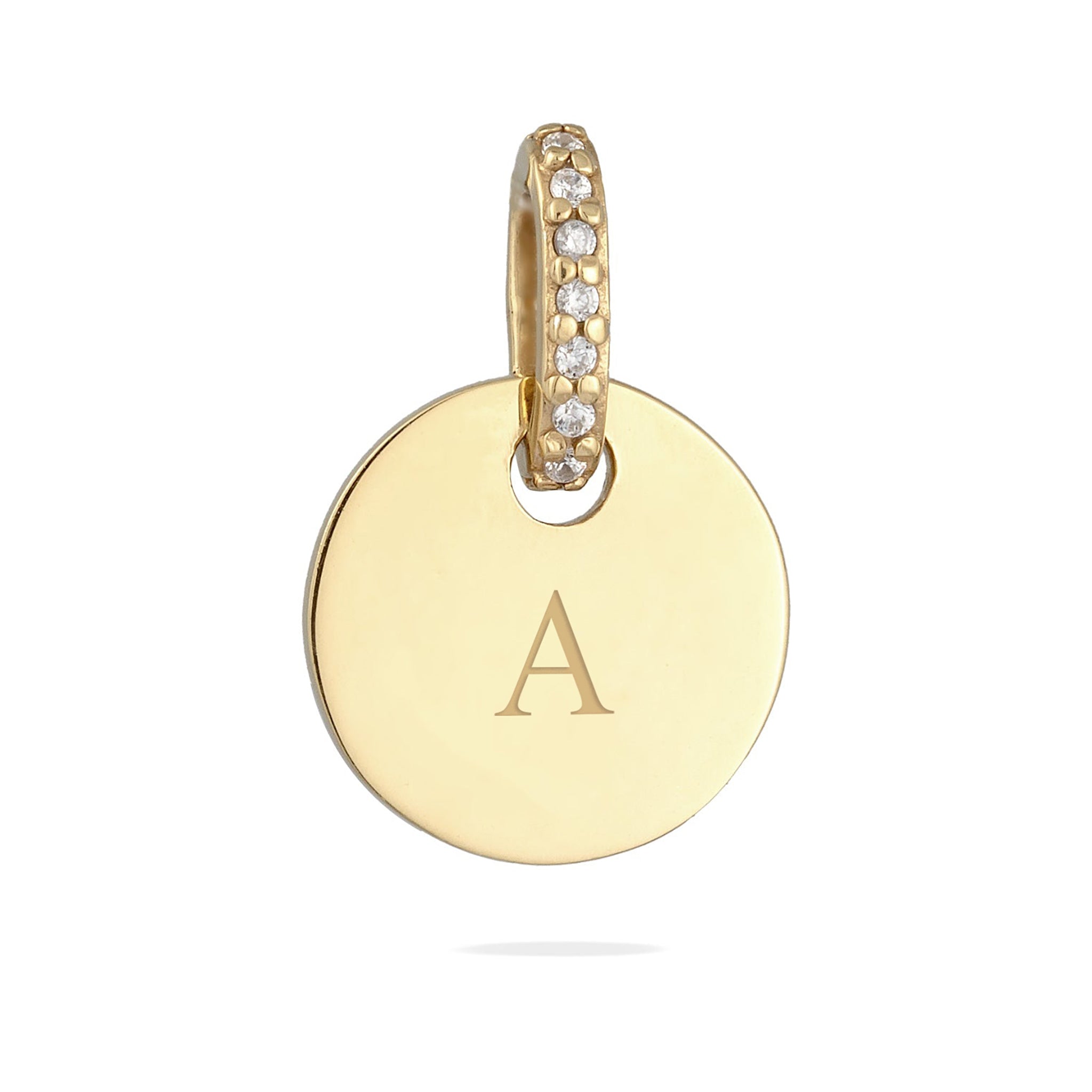 Gold - Elli | Gravur Anhänger Plättchen | Zirkonia (Weiß) | 925 Sterling Silber vergoldet