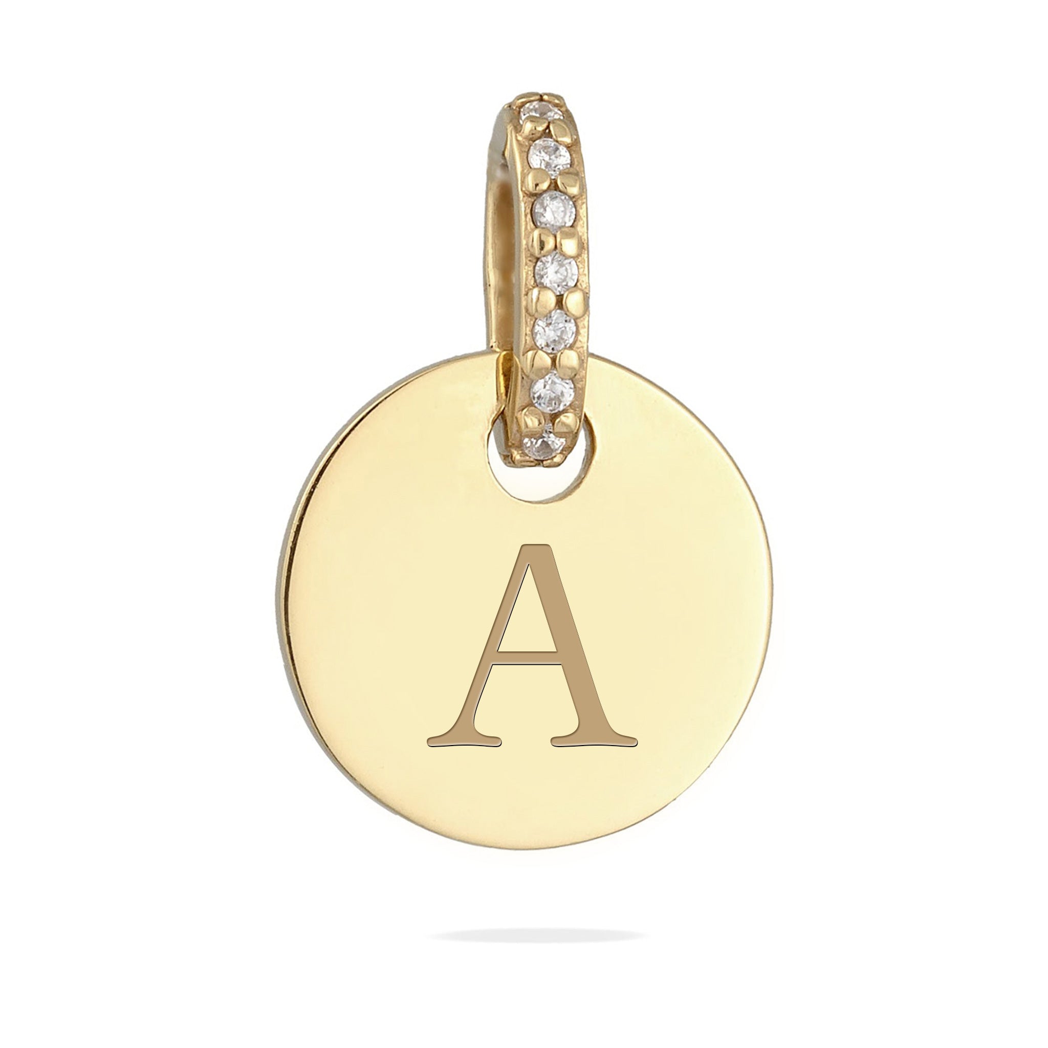 Gold - Elli | Gravur Anhänger Plättchen | Zirkonia (Weiß) | 925 Sterling Silber vergoldet