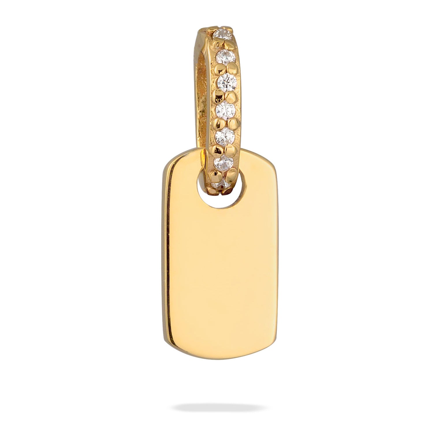 Gold - Elli | Gravur Anhänger Plättchen | Zirkonia (Weiß) | 925 Sterling Silber vergoldet
