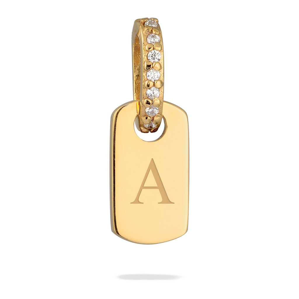 Gold - Elli | Gravur Anhänger Plättchen | Zirkonia (Weiß) | 925 Sterling Silber vergoldet