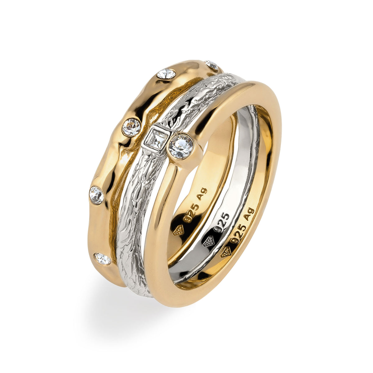 Zweifarbig - Elli | Ringset Bicolor | Mit Kristallen von Swarovski® (Weiß)  | 925 Sterling Silber