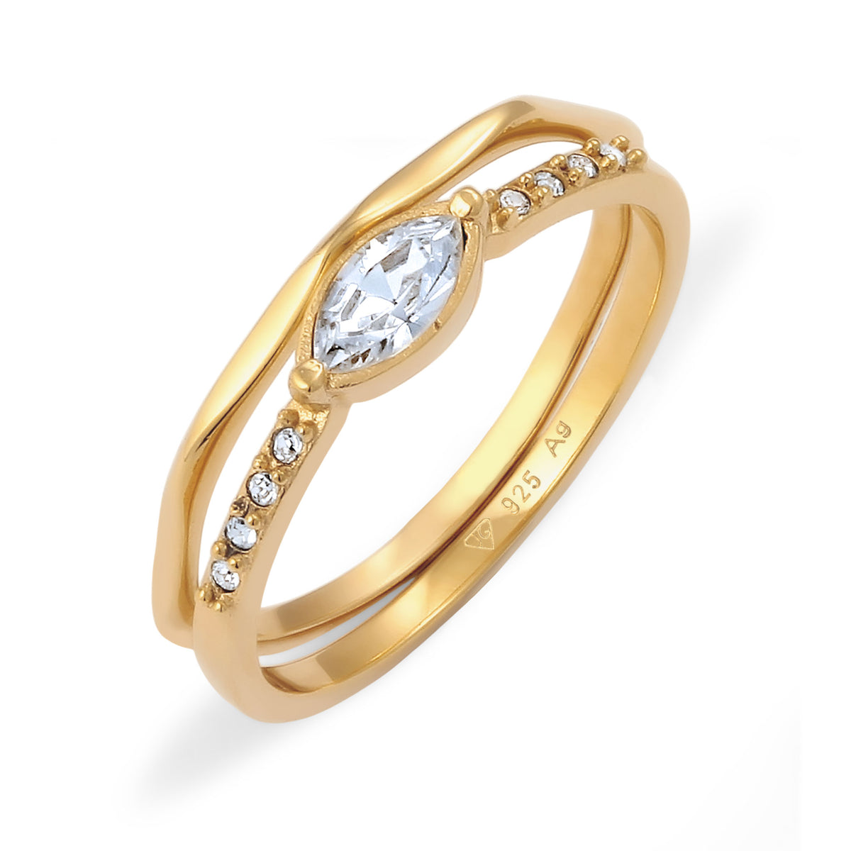 Gold - Elli | Ringset | Mit Kristallen von Swarovski® (Weiß) | 925 Sterling Silber vergoldet