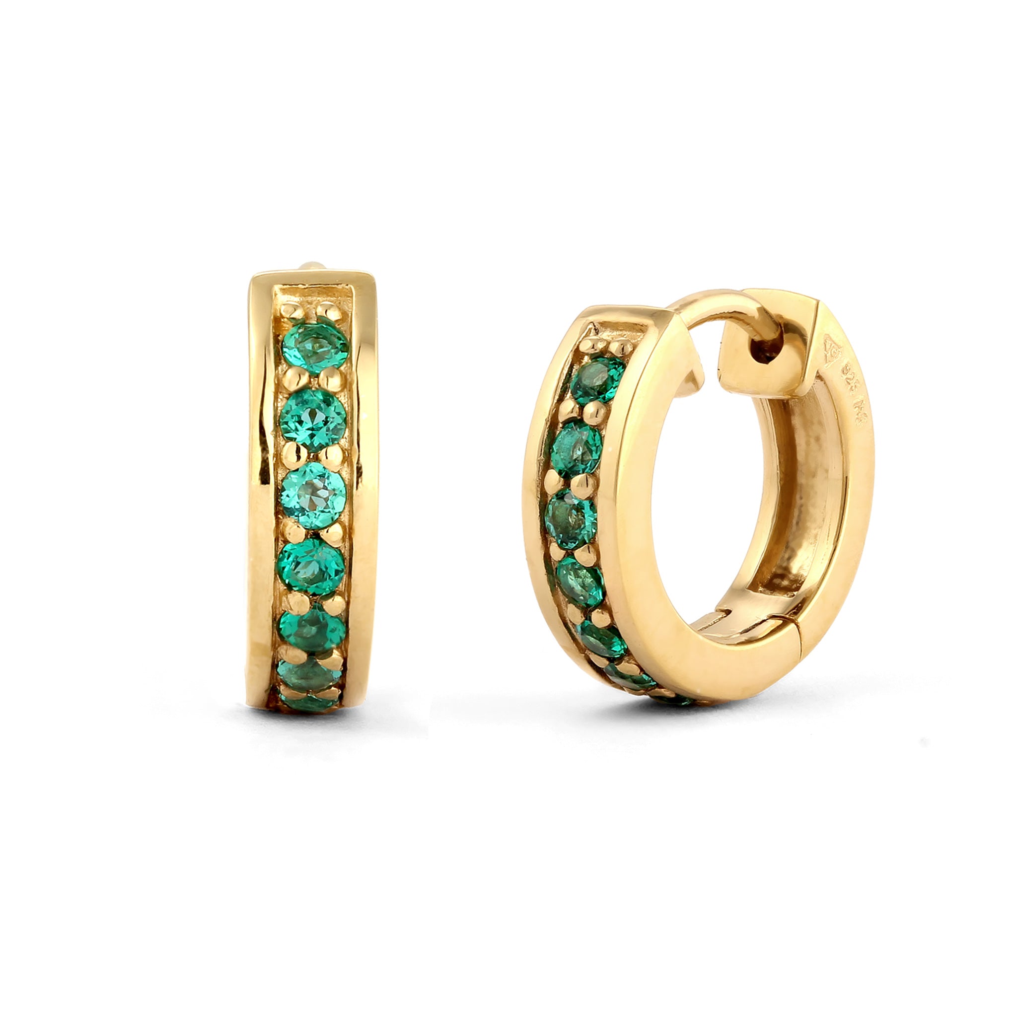 Gold - Elli PREMIUM | Creolen | Synthetischem Smaragd (Grün) | 925 Sterling Silber vergoldet