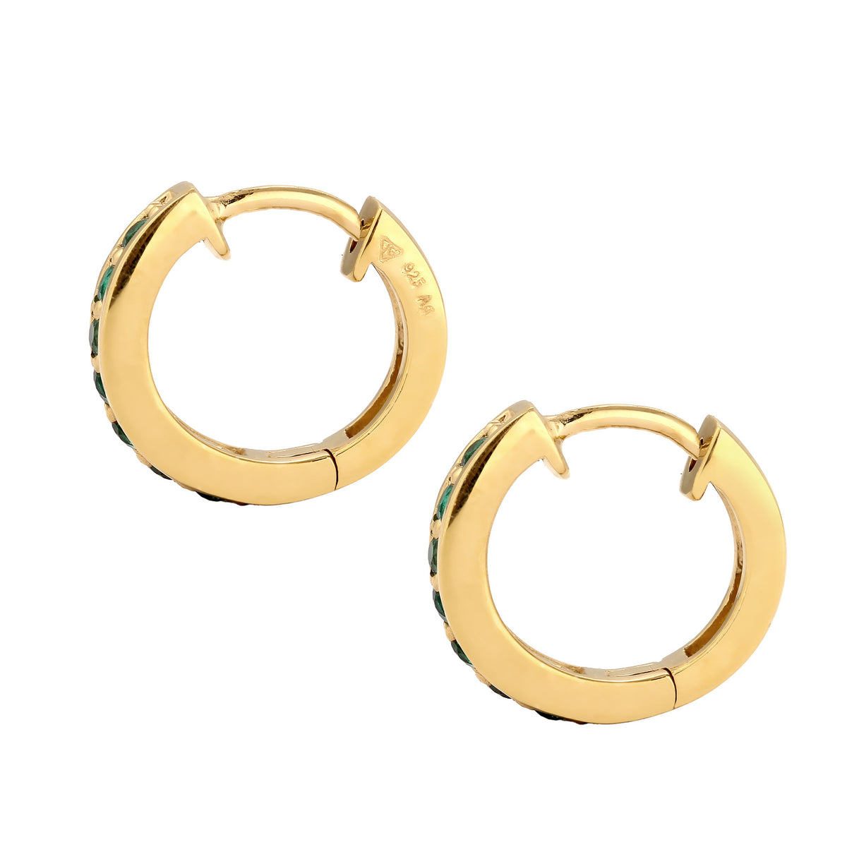 Gold - Elli PREMIUM | Creolen | Synthetischem Smaragd (Grün) | 925 Sterling Silber vergoldet