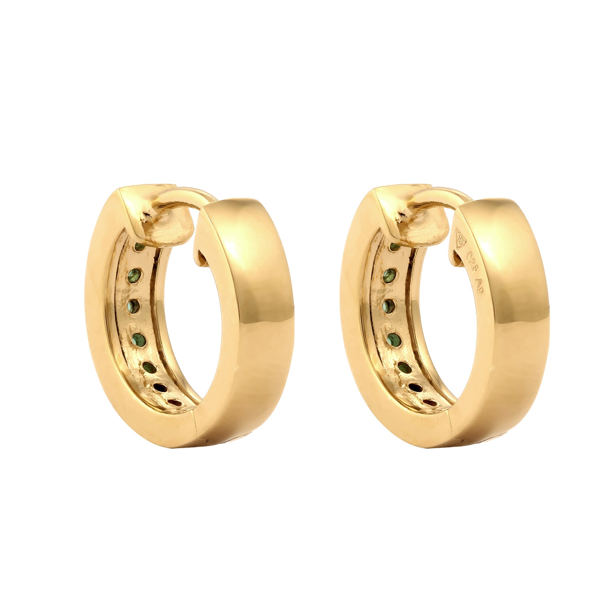 Gold - Elli PREMIUM | Creolen | Synthetischem Smaragd (Grün) | 925 Sterling Silber vergoldet