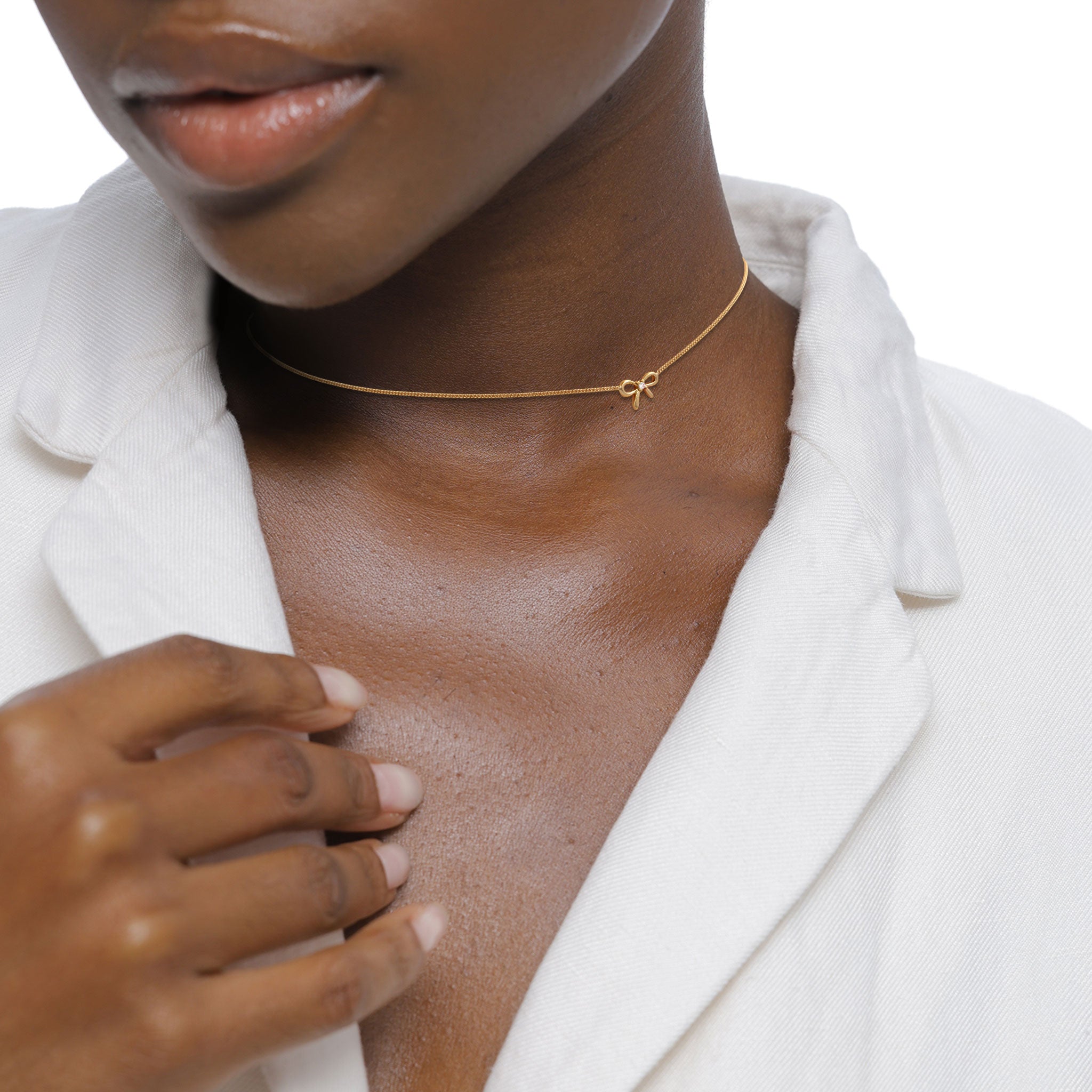 Gold - Elli | Choker Schleife | Zirkonia (Weiß) | 925 Sterling Silber vergoldet