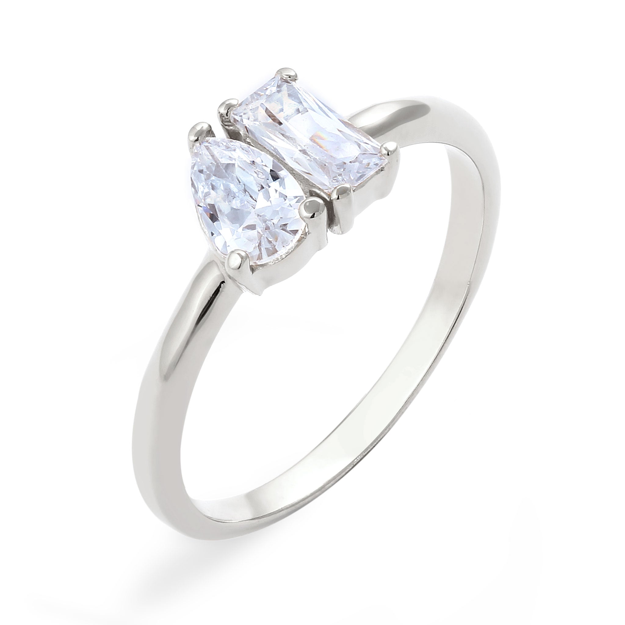 Silber - Elli | Verlobungsring Tropfen | Zirkonia (Weiß) | 925 Sterling Silber