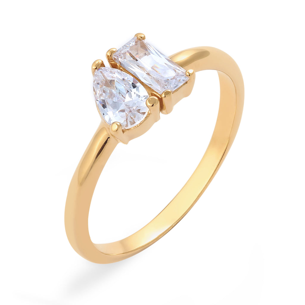 Gold - Elli | Verlobungsring Tropfen | Zirkonia (Weiß) | 925 Sterling Silber vergoldet