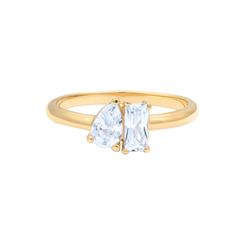Gold - Elli | Verlobungsring Tropfen | Zirkonia (Weiß) | 925 Sterling Silber vergoldet