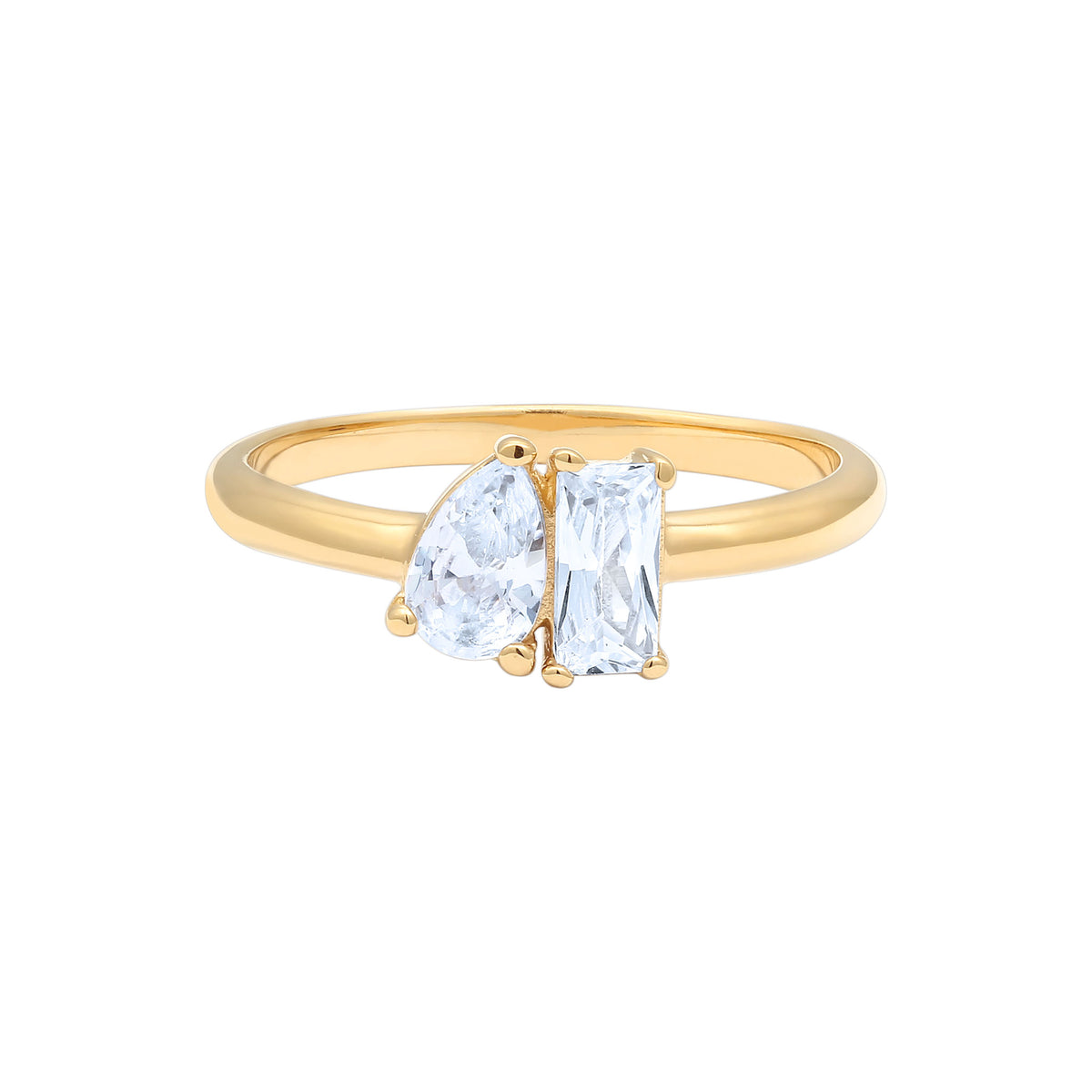 Gold - Elli | Verlobungsring Tropfen | Zirkonia (Weiß) | 925 Sterling Silber vergoldet