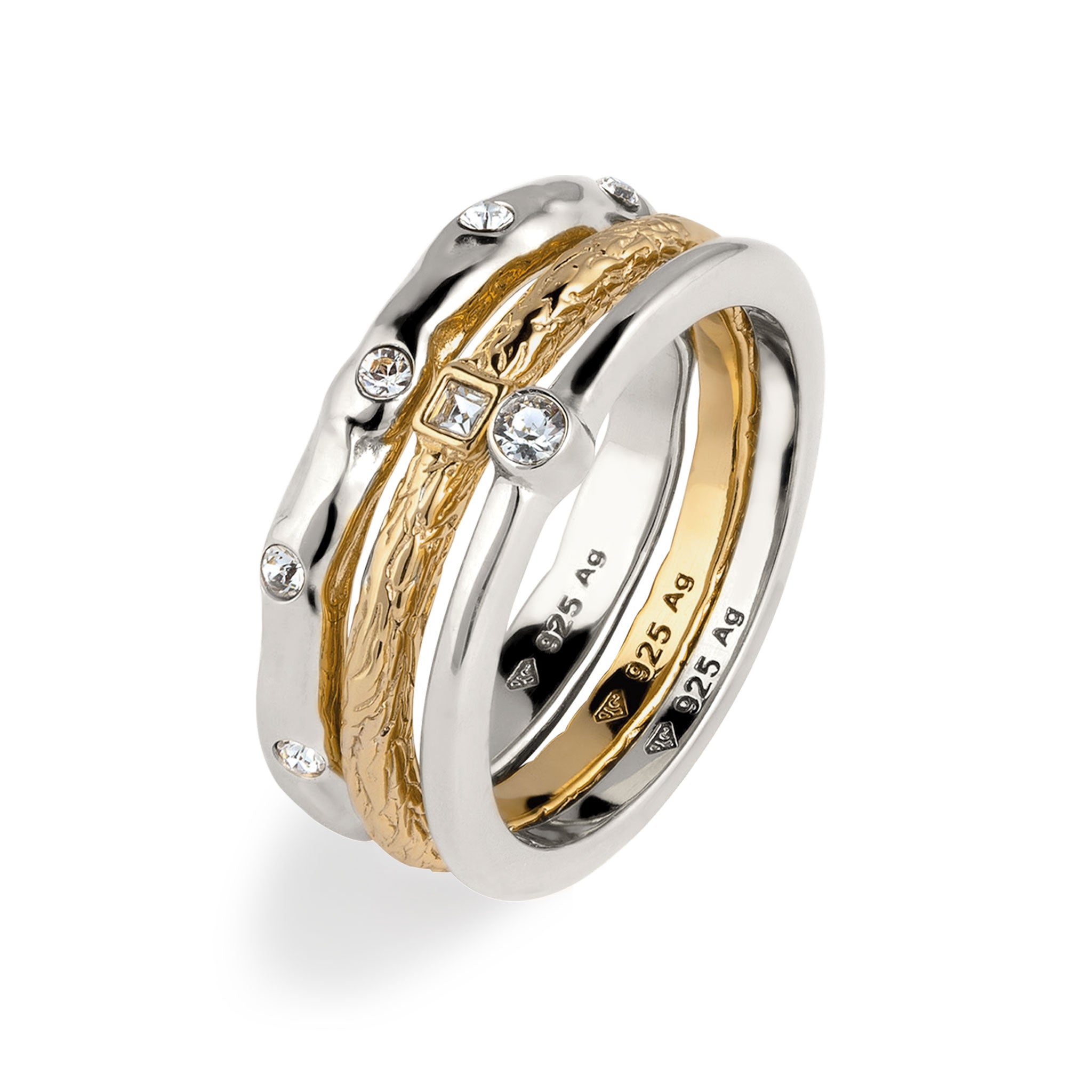 Bunt - Elli | Ringset Bicolor | Glas Kristalle (Weiß)  | 925 Sterling Silber Bicolor