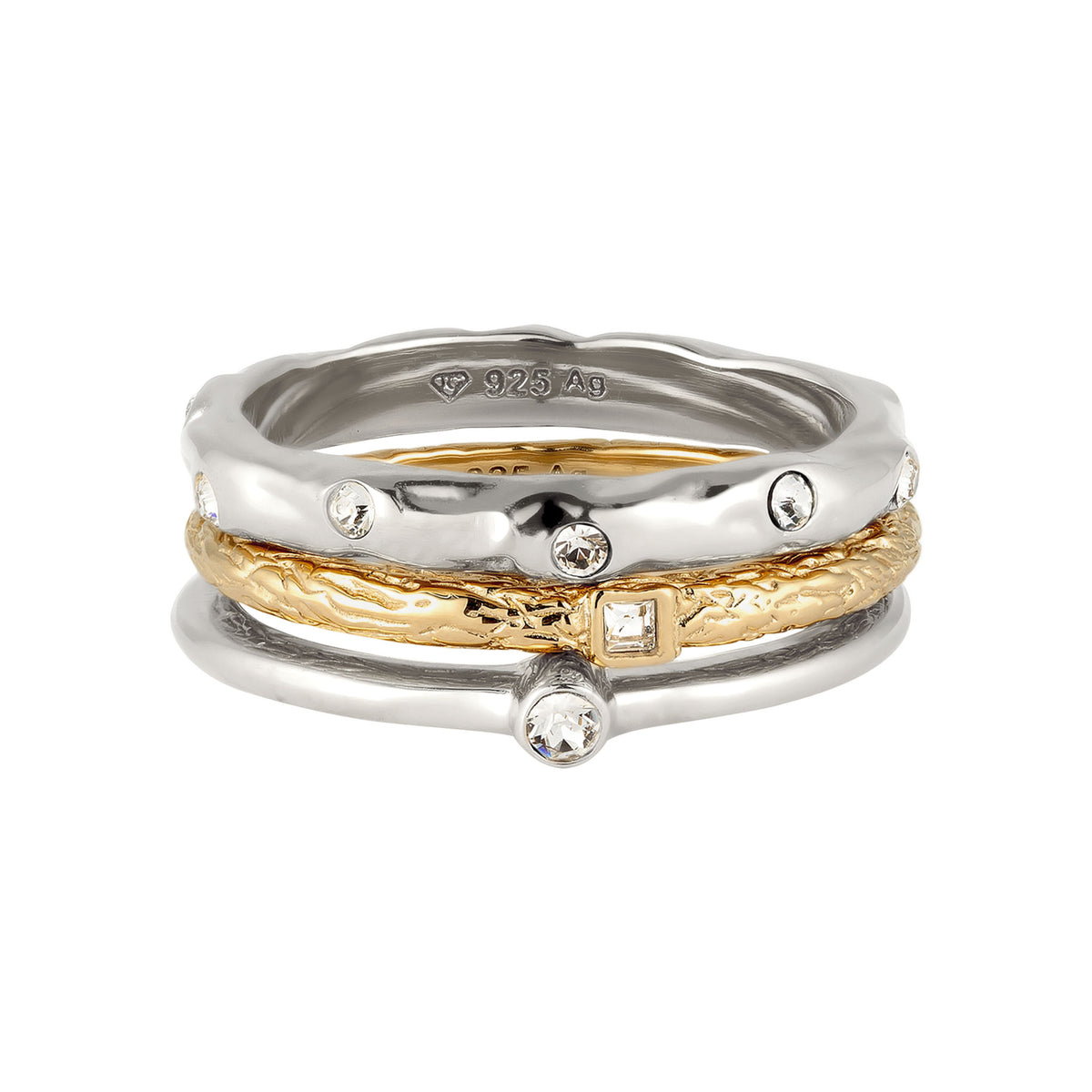 Bunt - Elli | Ringset Bicolor | Glas Kristalle (Weiß)  | 925 Sterling Silber Bicolor