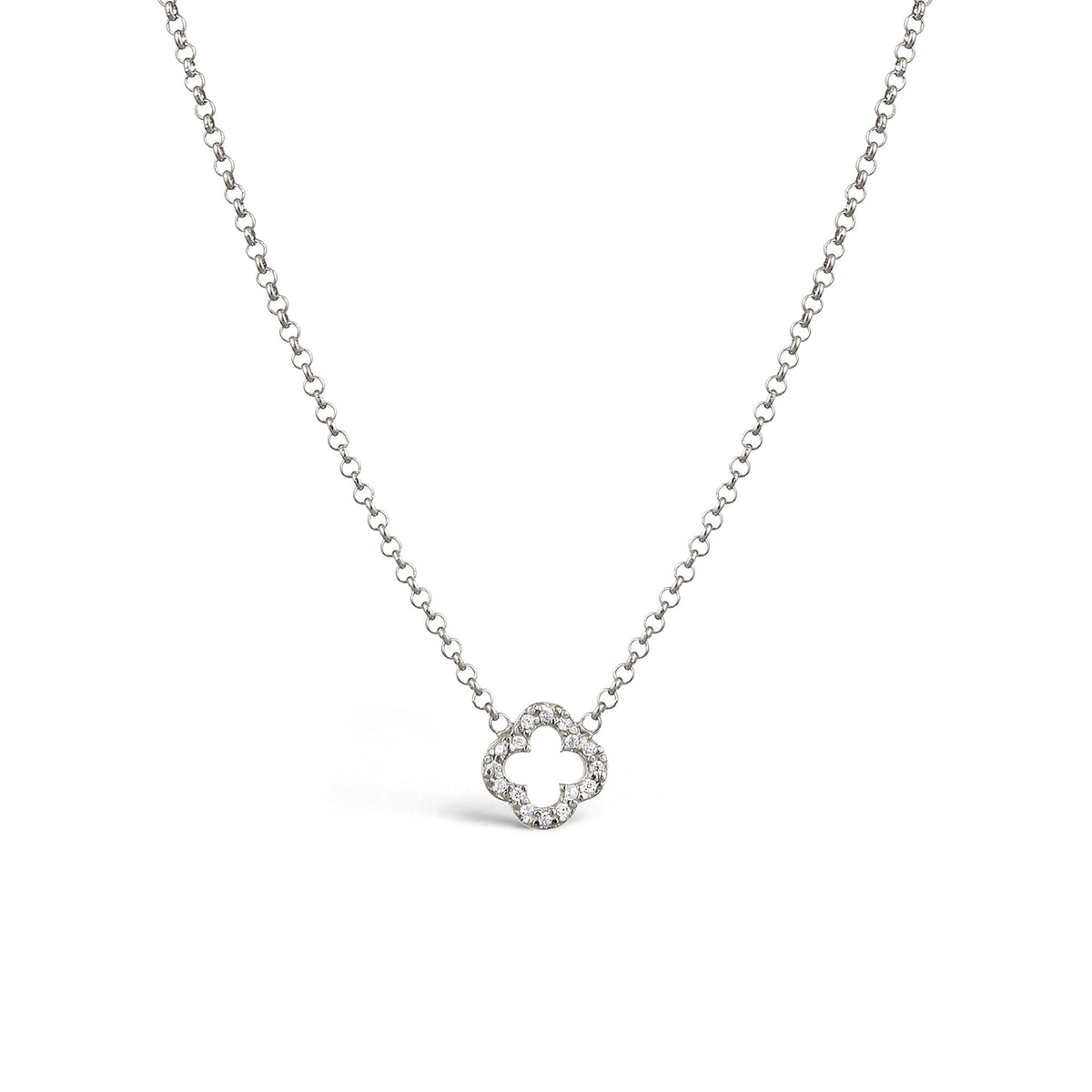 Silber - Elli | Halskette Kleeblatt | Zirkonia (Weiß) | 925 Sterling Silber