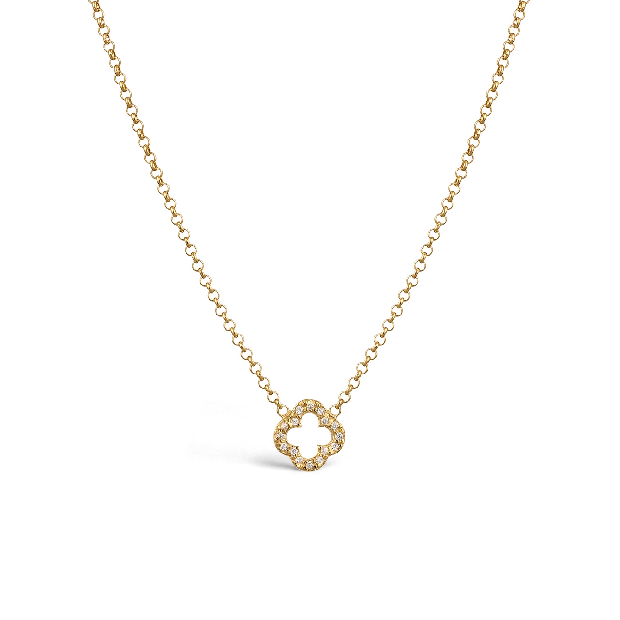 Gold - Elli | Halskette Kleeblatt | Zirkonia (Weiß) | 925 Sterling Silber vergoldet